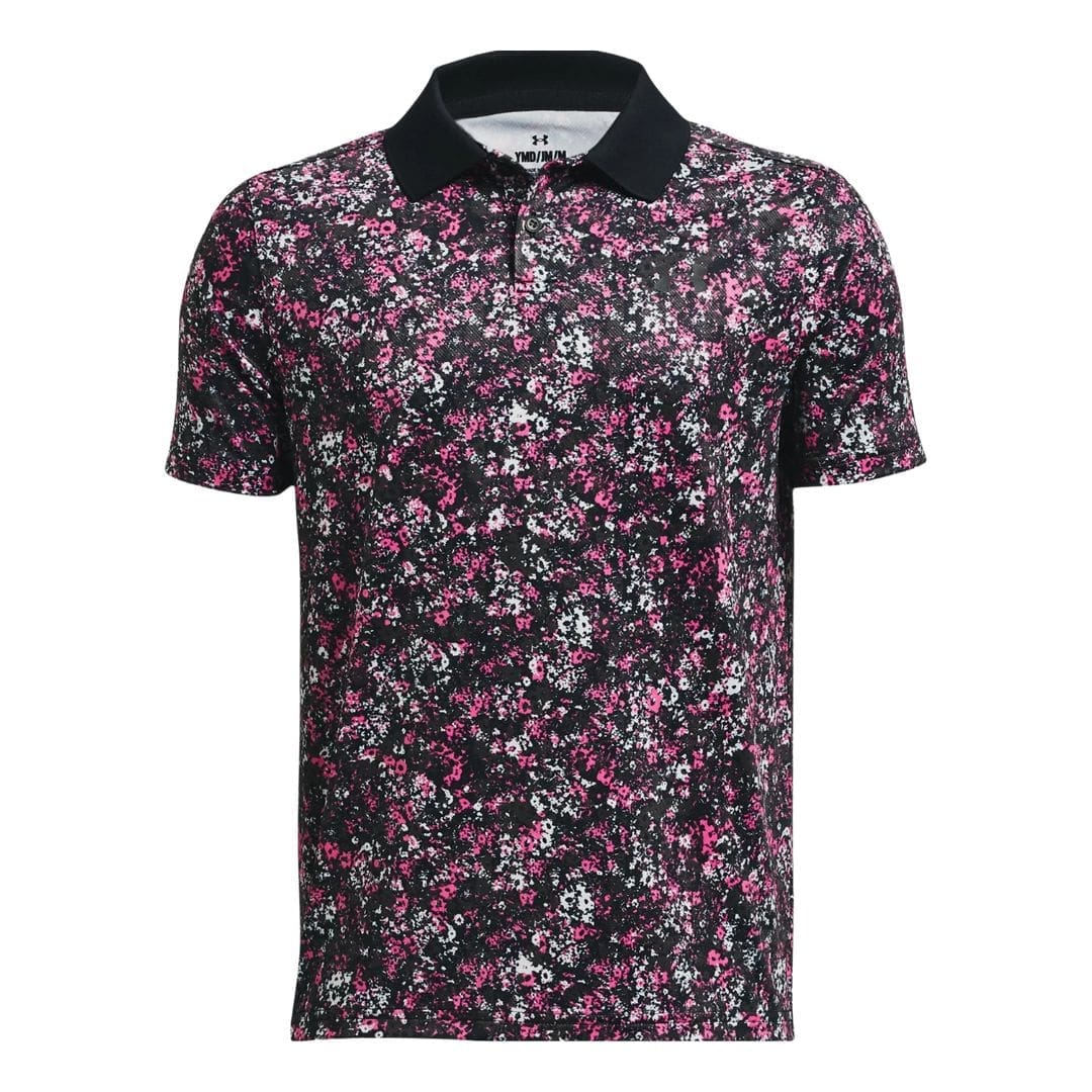 Boys Under Armour Floral Speckle Golf Polo Shirt (Black/Rebel Pink)