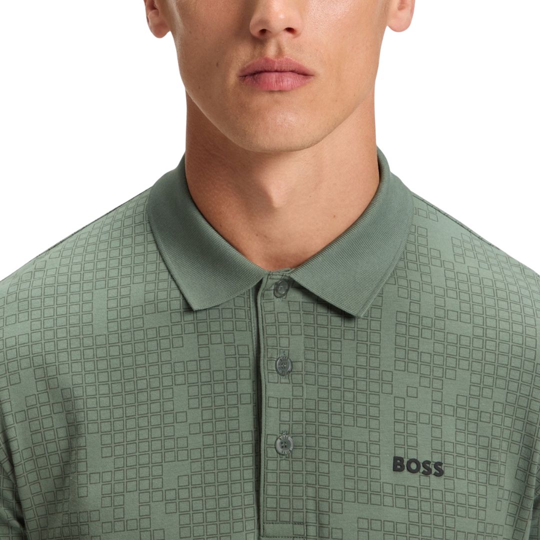 Hugo Boss Stretch-Cotton Printed Polo Shirt (Green)