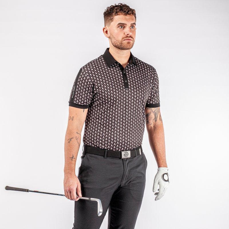 Galvin Green Malcolm Short Sleeve Golf Shirt (Black, Sharkskin & Red)