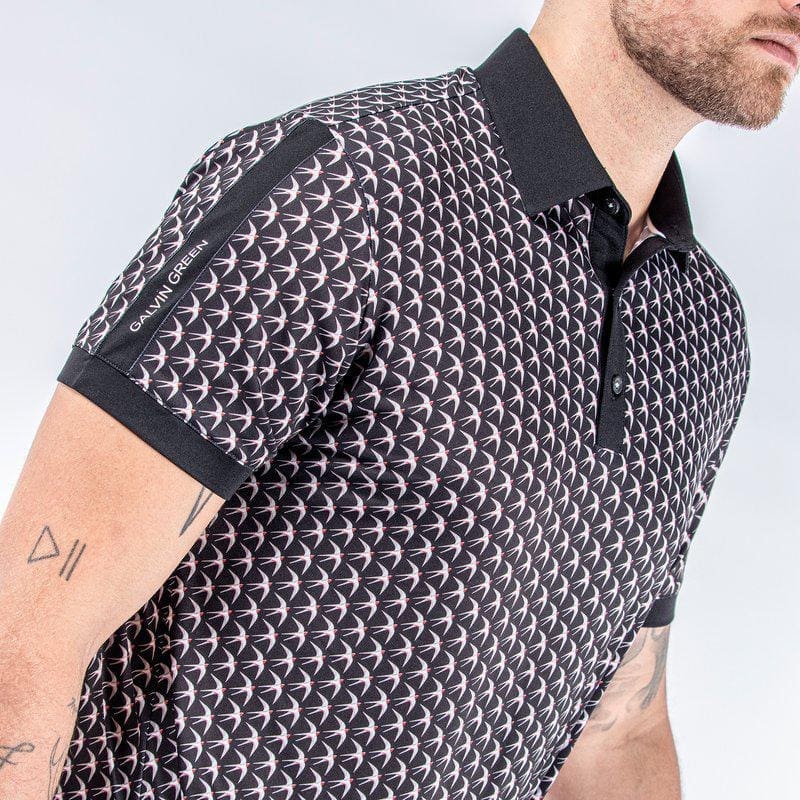 Galvin Green Malcolm Short Sleeve Golf Shirt (Black, Sharkskin & Red)