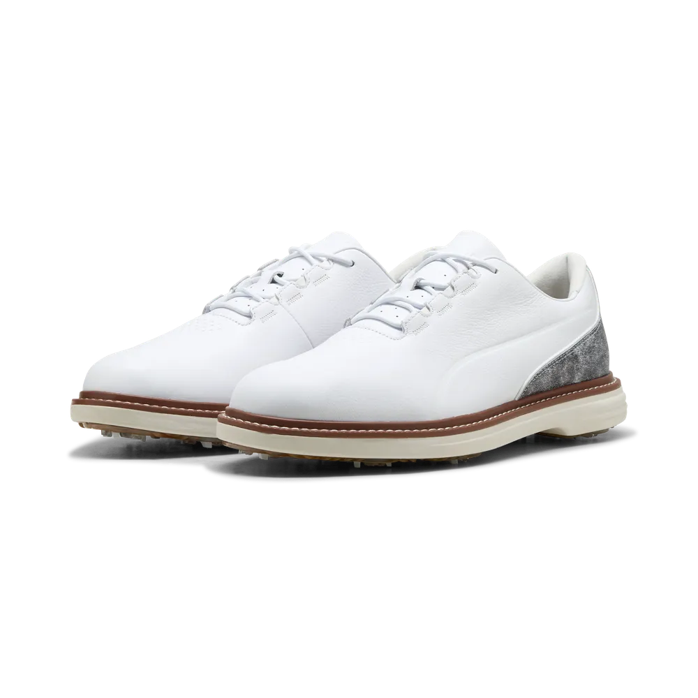 Puma Avant Tour Spiked Golf Shoes - Puma White & Brown Mushroom