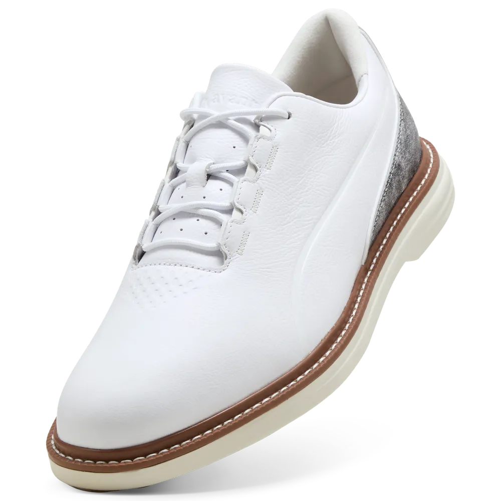 Puma Avant Tour Spiked Golf Shoes - Puma White & Brown Mushroom
