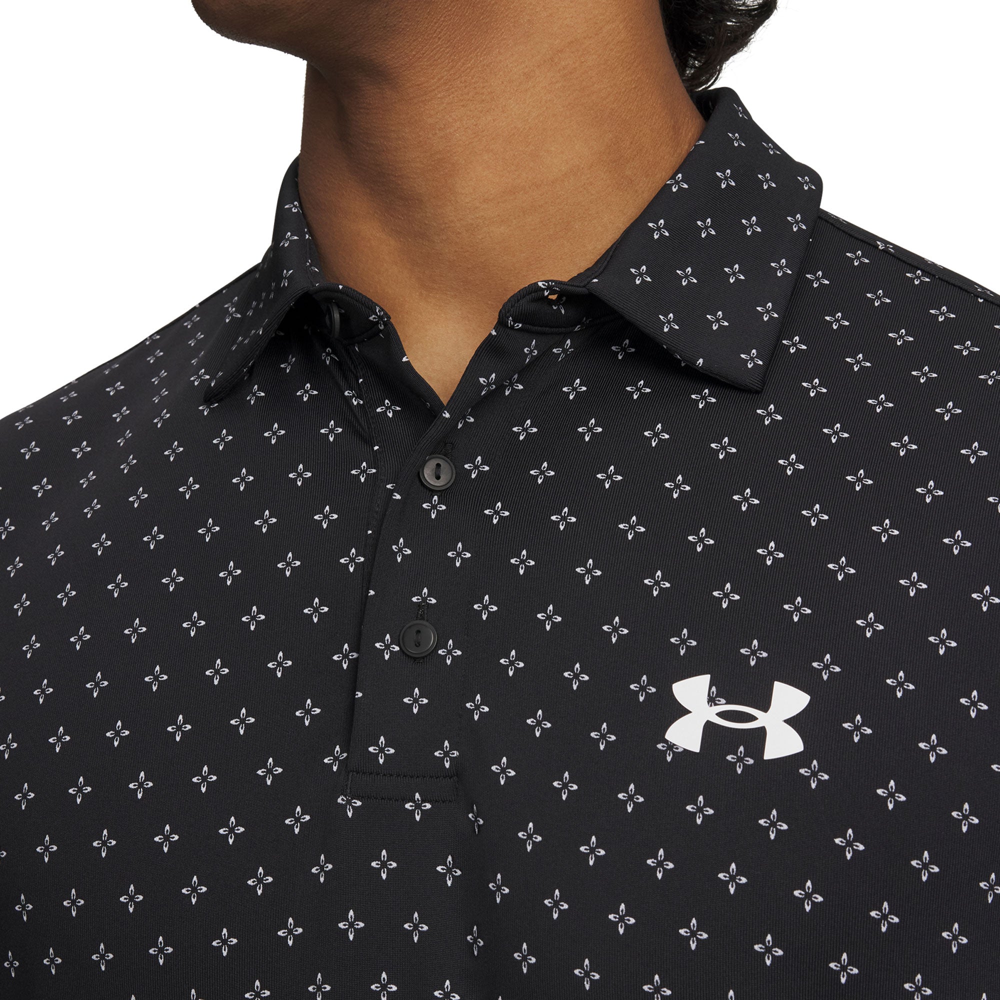 Under Armour Playoff 3.0 Printed Golf Polo Shirt - Black, White & White