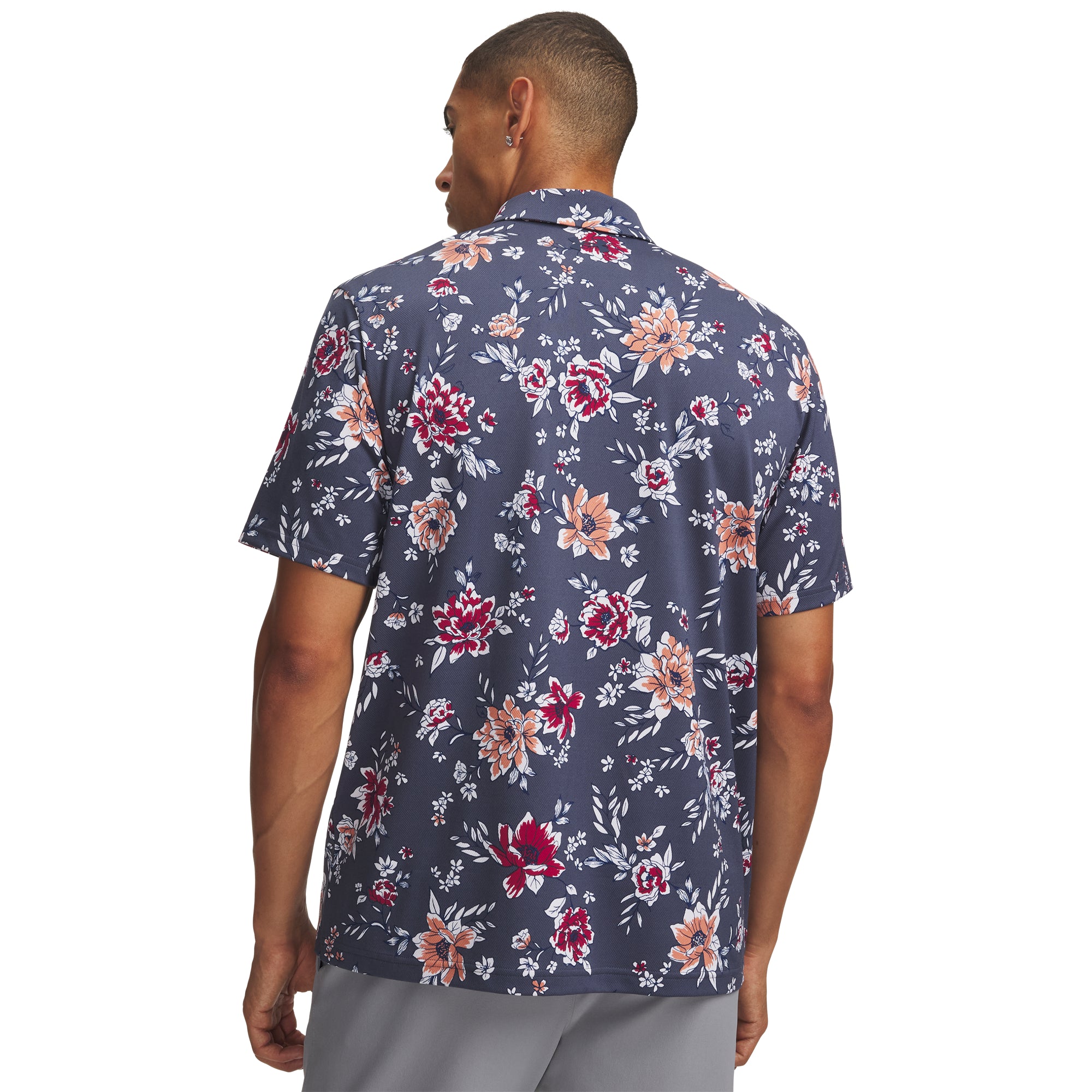 Under Armour Matchplay Printed Golf Polo Shirt - Downpour Grey & Navy Academy