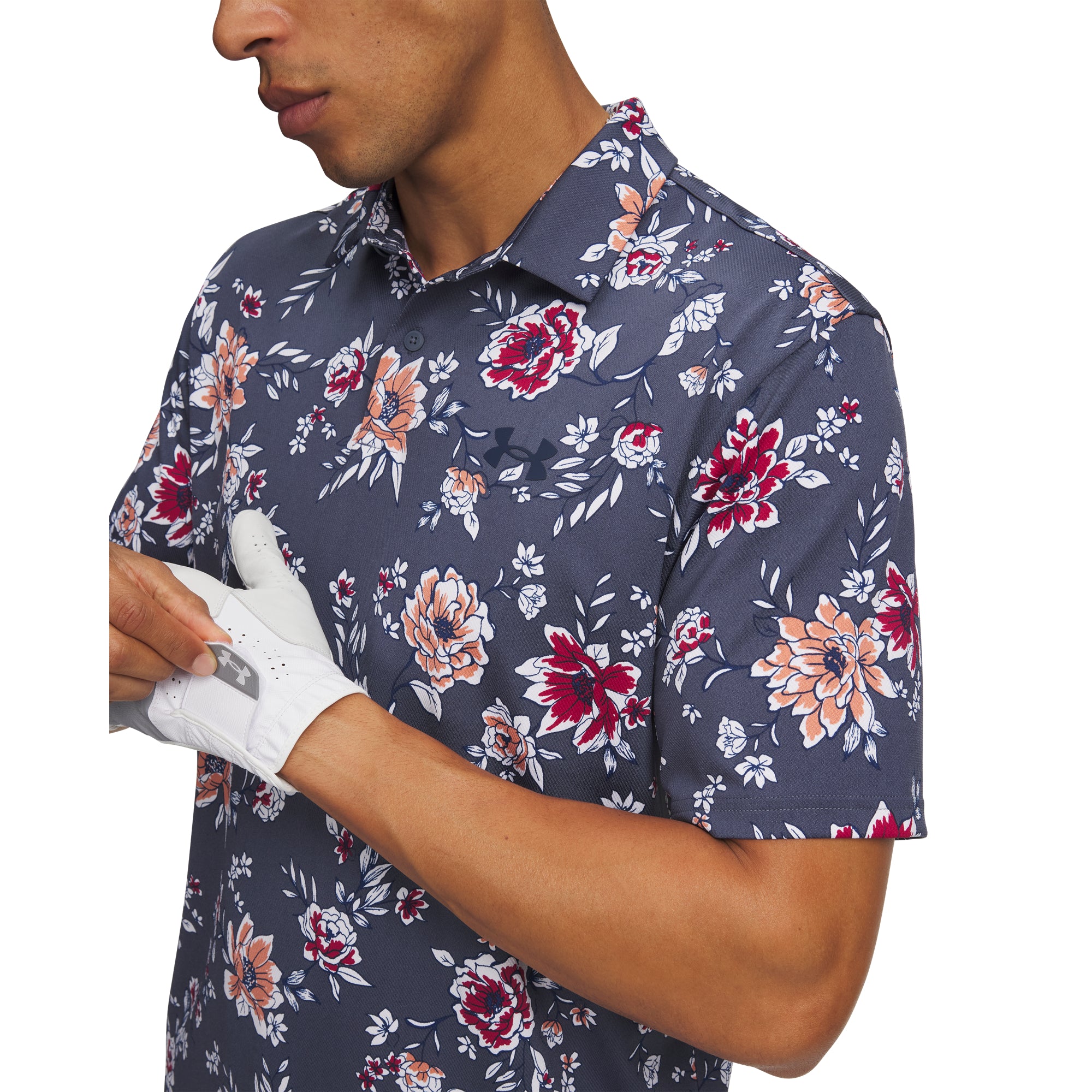 Under Armour Matchplay Printed Golf Polo Shirt - Downpour Grey & Navy Academy