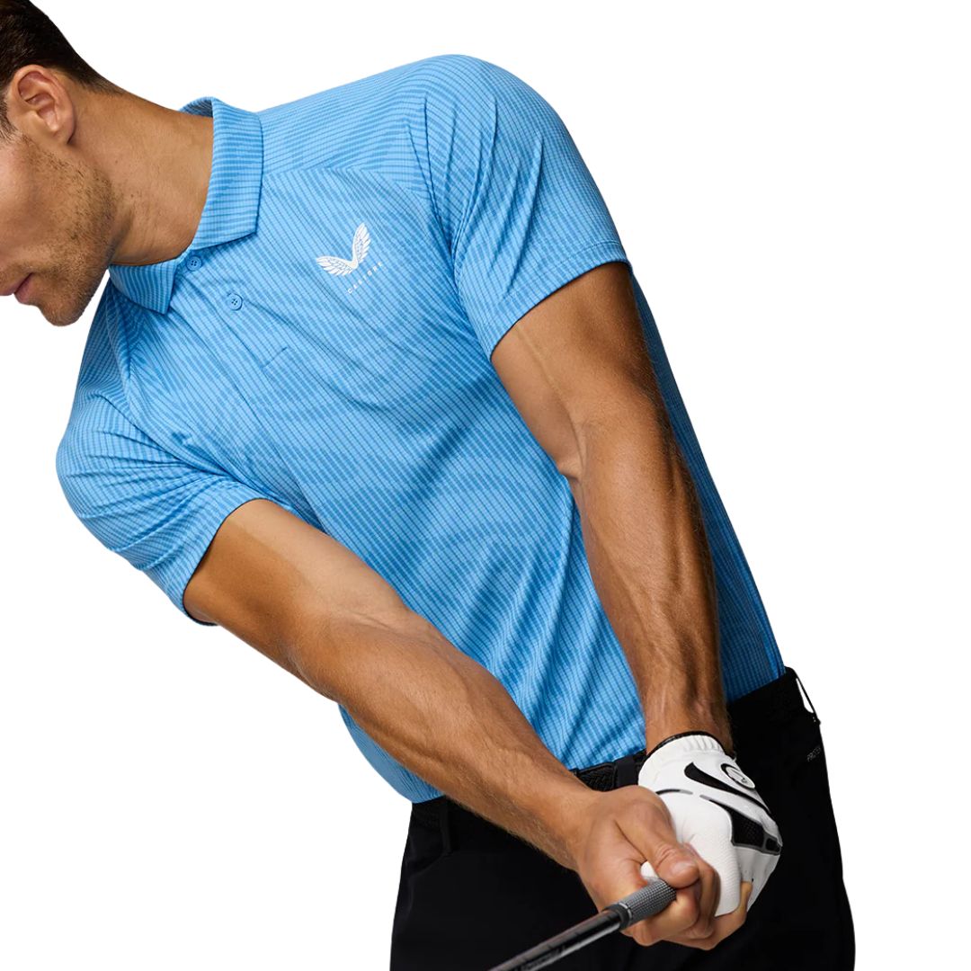 Castore Club Glow Printed Golf Polo Shirt - Cool Blue & White
