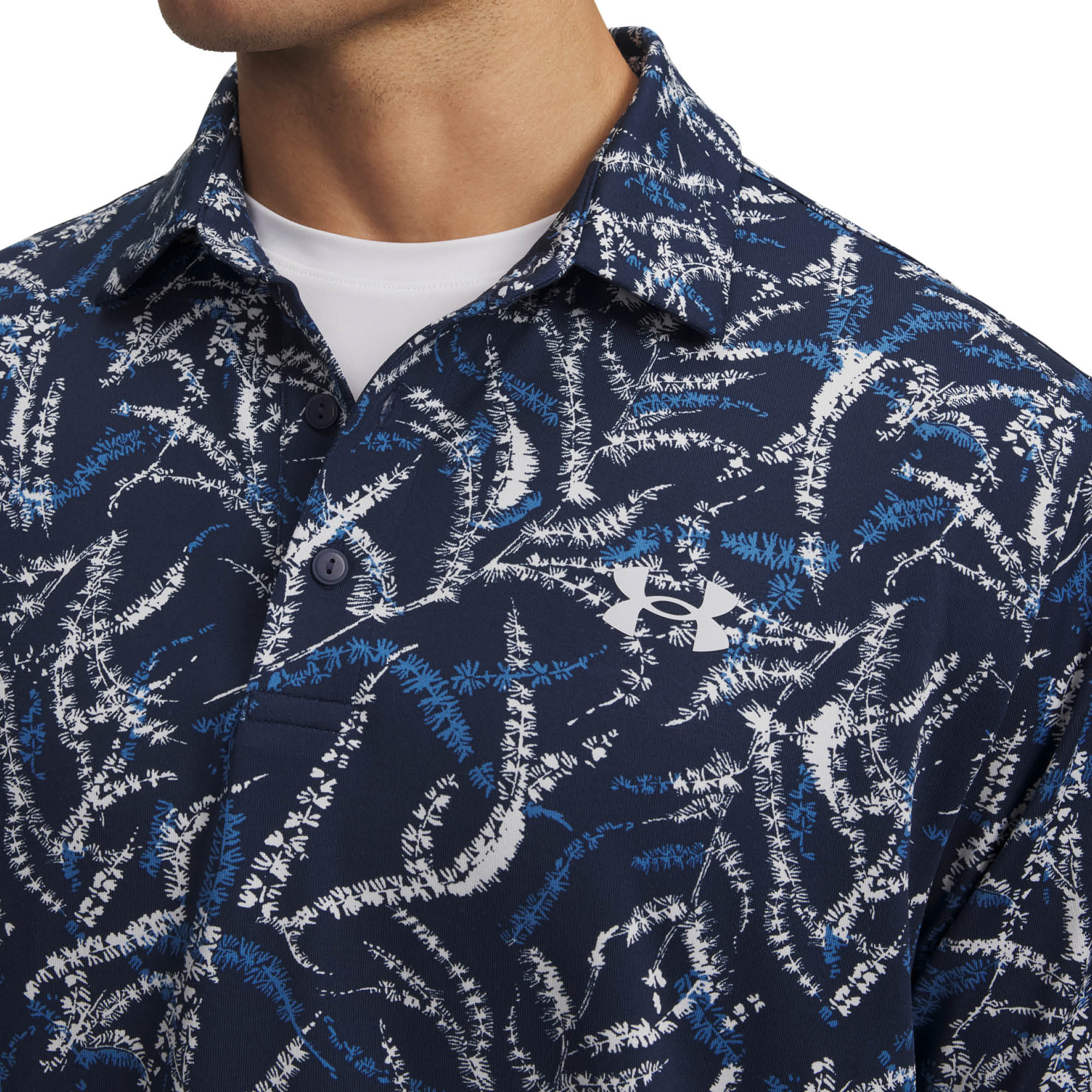 Under Armour Playoff 3.0 Printed Golf Polo Shirt - Midnight Navy, Aegean Blue & Halo Grey