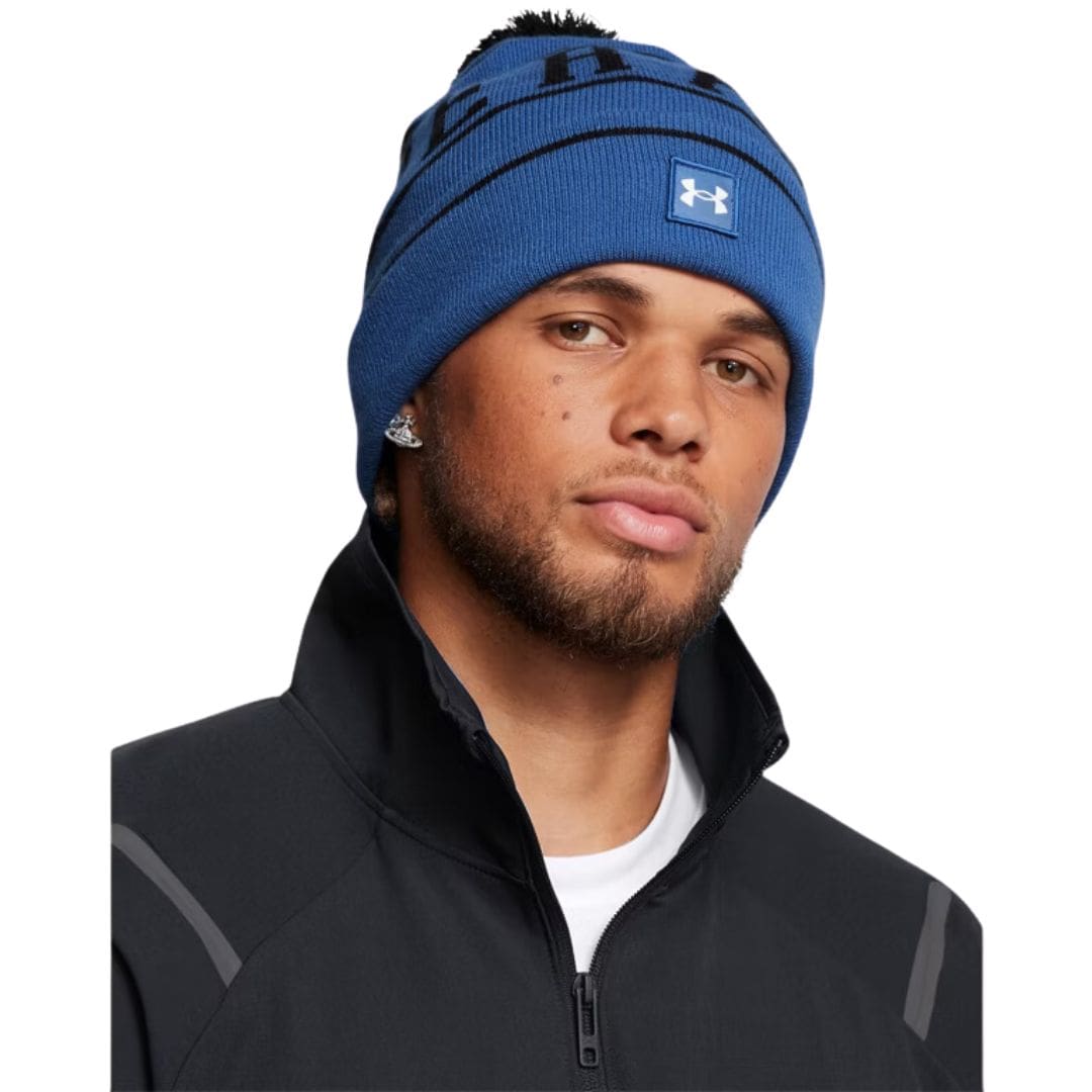 Under Armour Halftime Pom Beanie - Tech Blue, Black & White