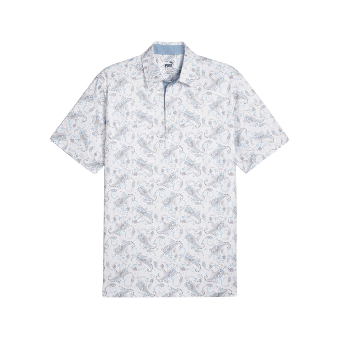 Puma Men's Cloudspun Paisley Polo (White Glow & Zen Blue)