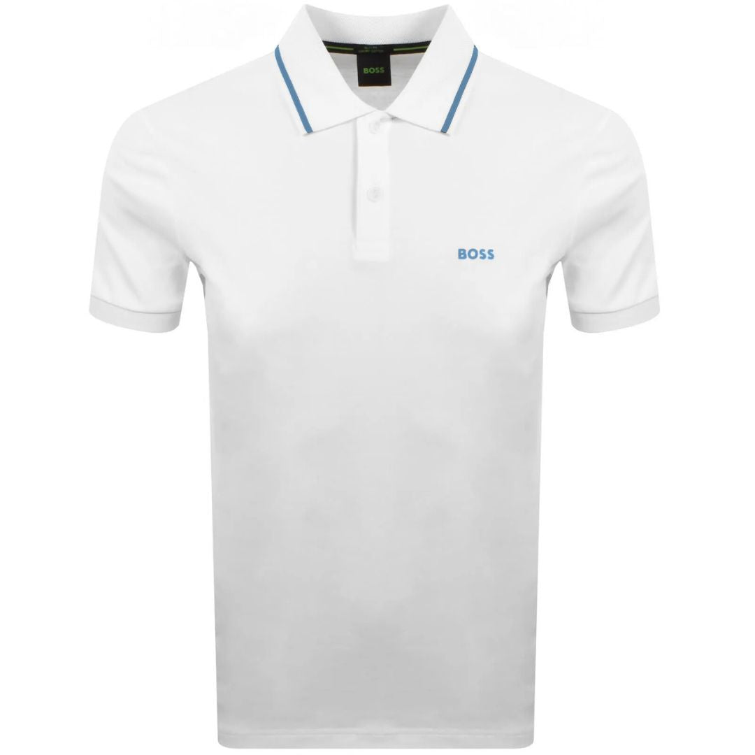 BOSS Paddy Join Golf Polo Shirt - White & Turquoise