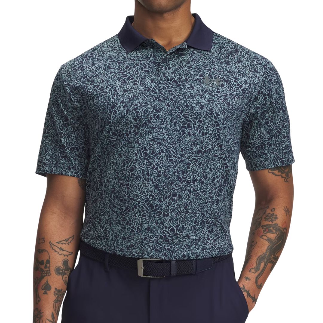 Under Armour Matchplay Printed Polo - Midnight Navy, Jasper Blue & Pitch Grey