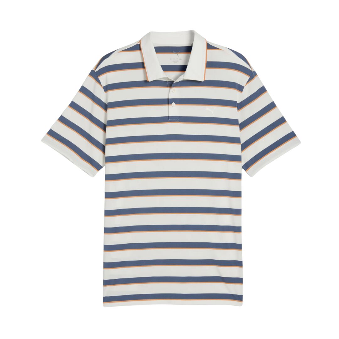 Puma Cloudspun Stripe Golf Polo Shirt - White, Indigo & Orange