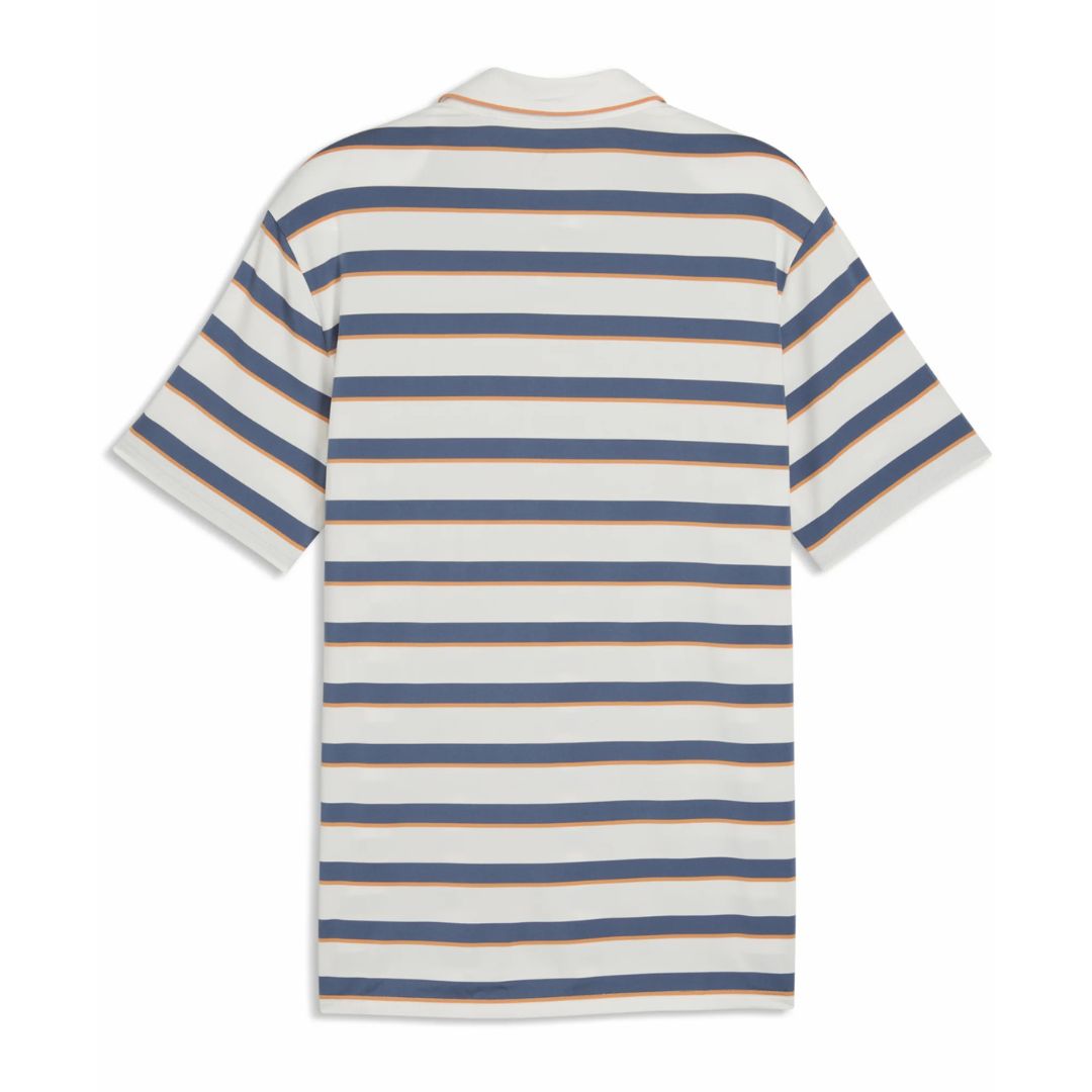 Puma Cloudspun Stripe Golf Polo Shirt - White, Indigo & Orange