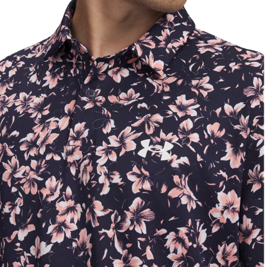 Under Armour Matchplay Printed Polo Shirt - Midnight Navy, Pink Floral & White