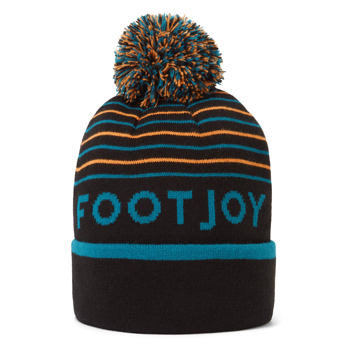 Footjoy Striped Bobble Golf Beanie Hat - Black, Storm & Flame