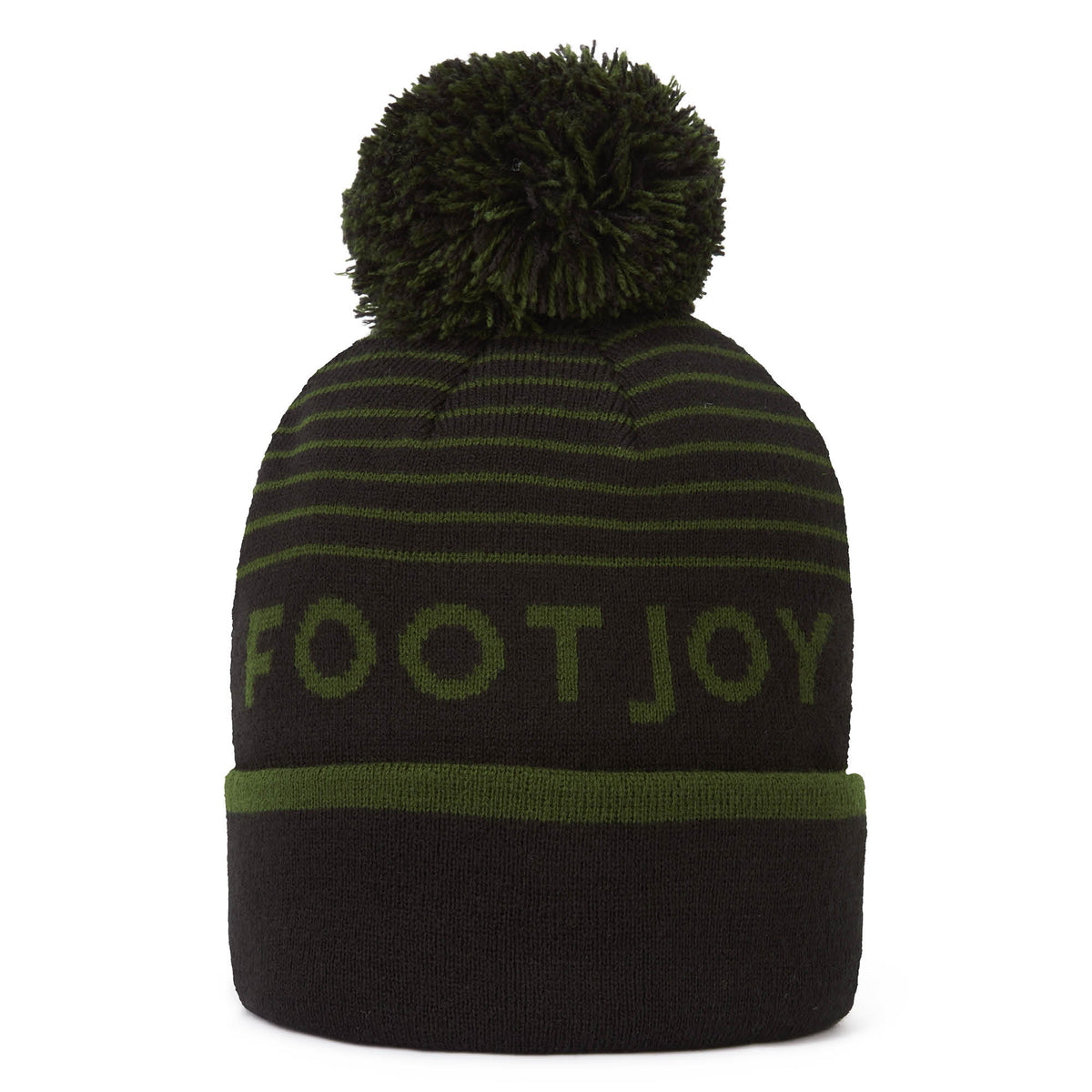 Footjoy Striped Bobble Golf Beanie Hat - Olive & Black