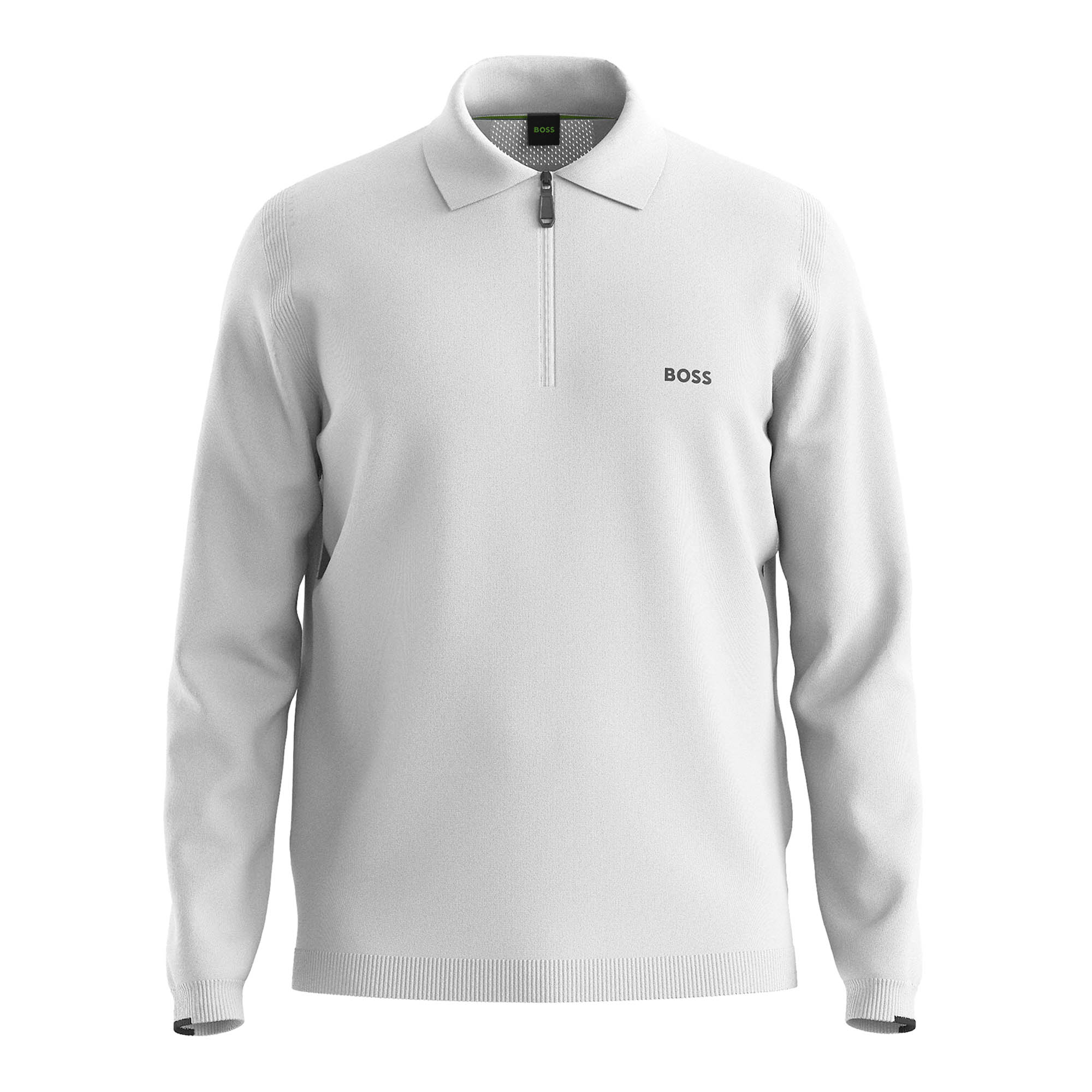 BOSS Ever-X Zip Long Sleeve Polo Shirt - White