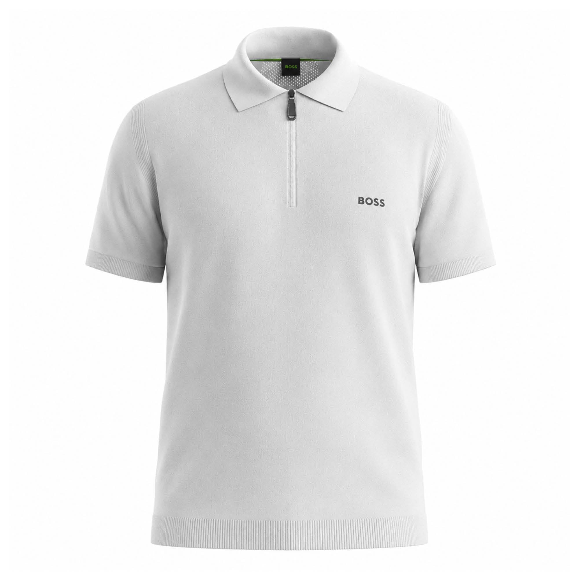 BOSS Ever-X Zip Short Sleeve Polo Shirt - White