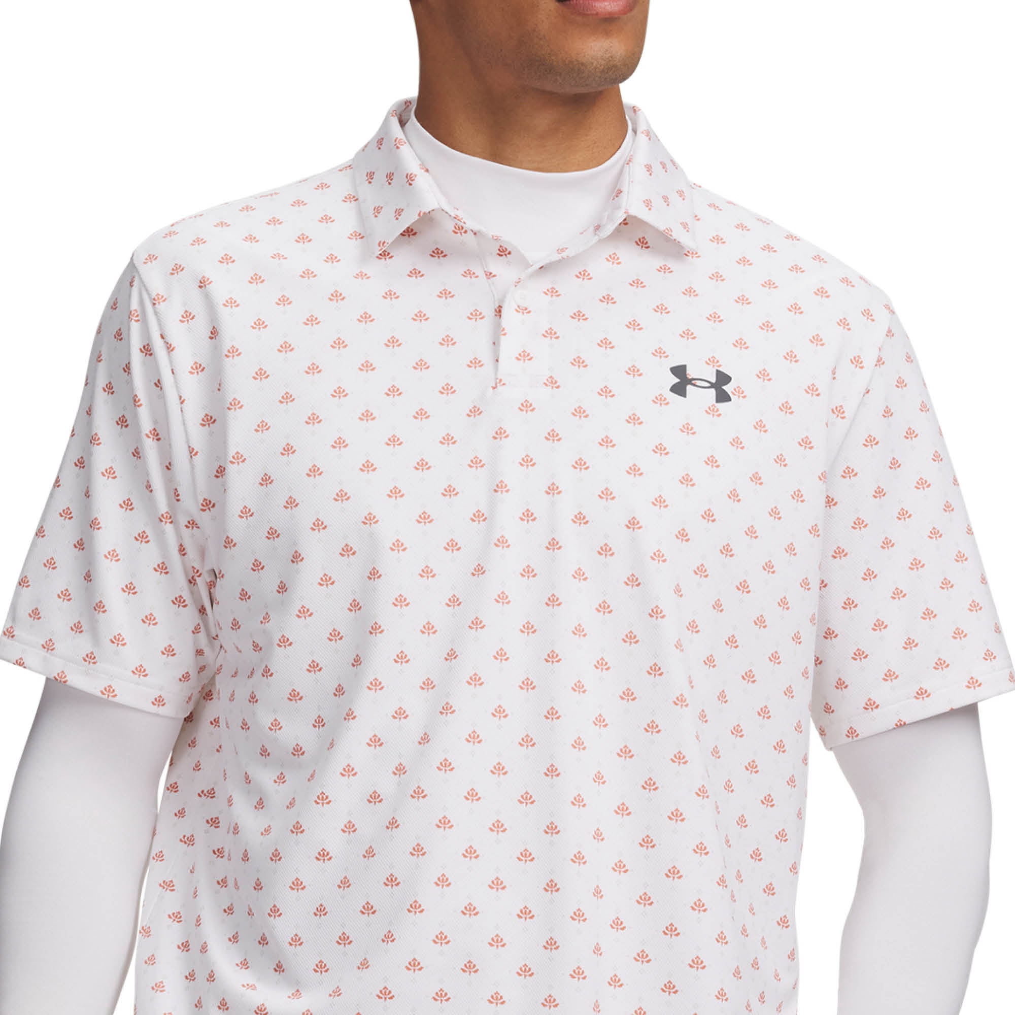 Under Armour Matchplay Printed Golf Polo Shirt - White, Vintage Maroon & Navy Academy