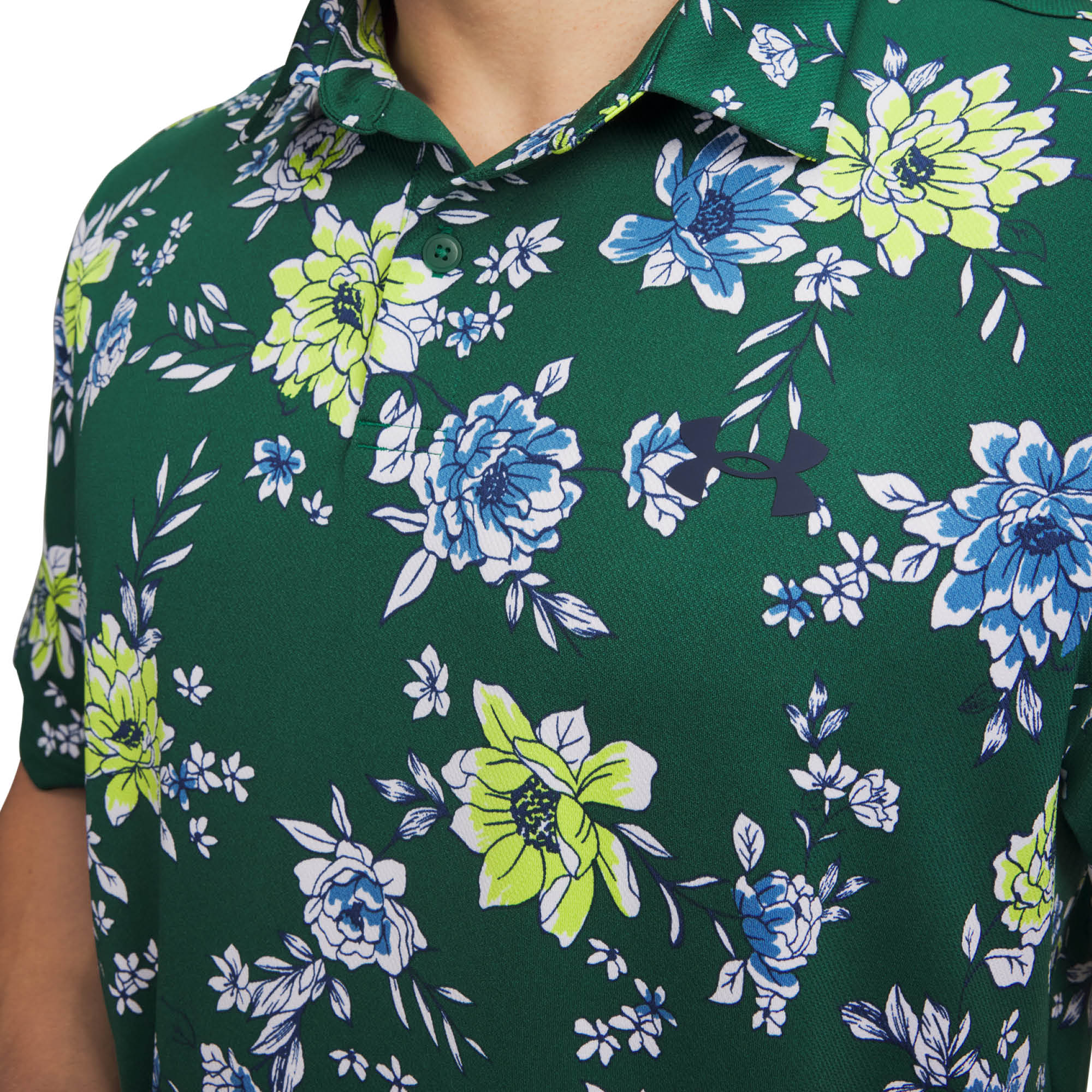 Under Armour Matchplay Printed Golf Polo Shirt - Campus Ivy, Blue Fog & Navy Academy