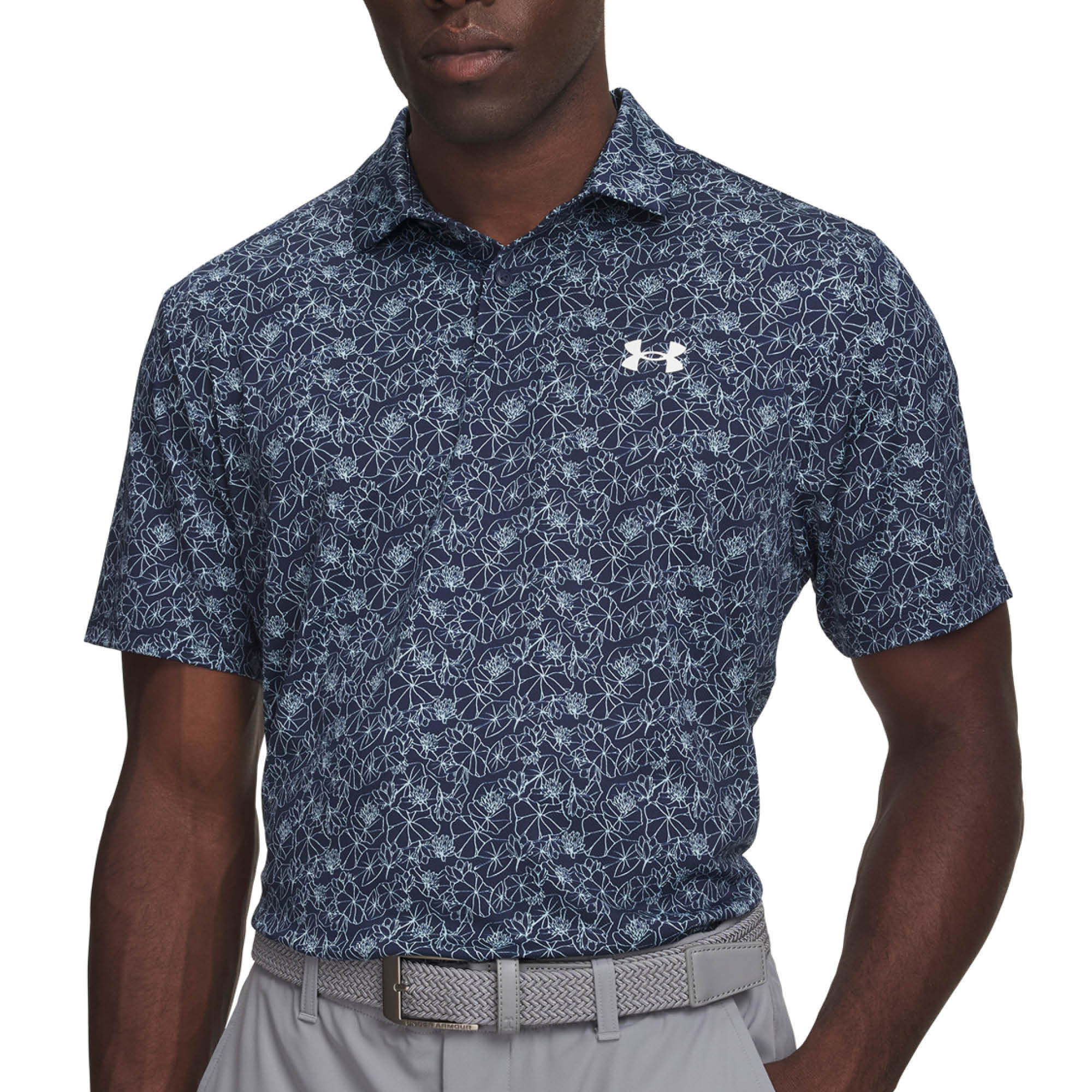 Under Armour Matchplay Printed Golf Polo Shirt - Academy, Opal Blue & White