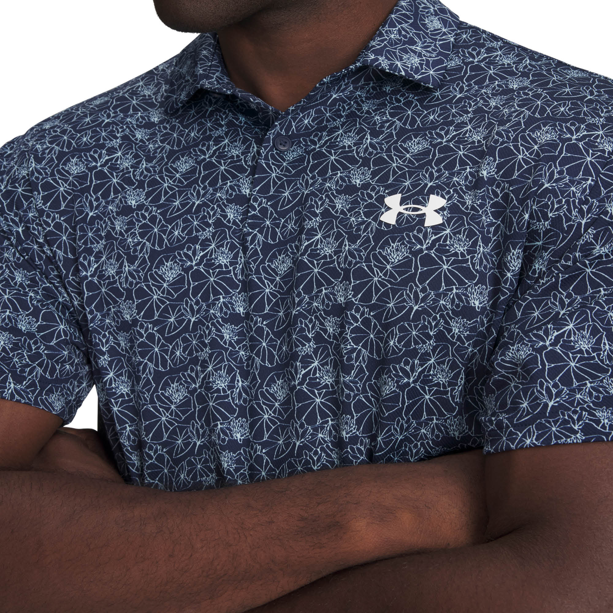 Under Armour Matchplay Printed Golf Polo Shirt - Academy, Opal Blue & White
