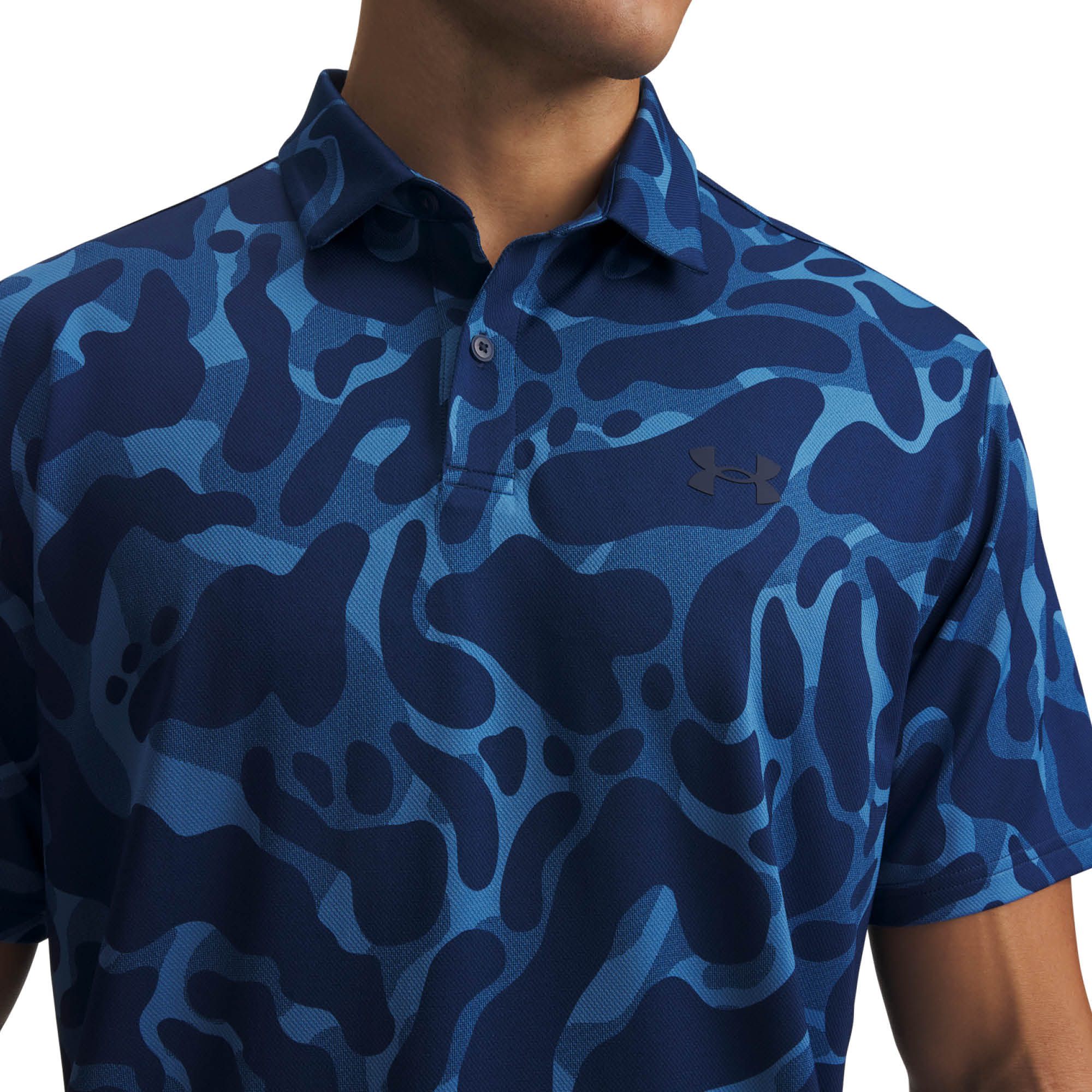 Under Armour Matchplay Printed Golf Polo Shirt - Aegean Blue & Navy Academy