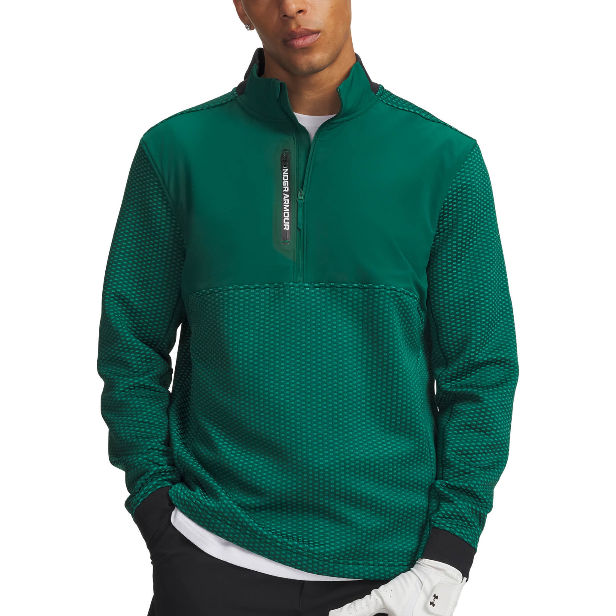 Under Armour Drive Pro Hybrid 1/2 Zip Golf Midlayer AW26 - Campus Ivy & White
