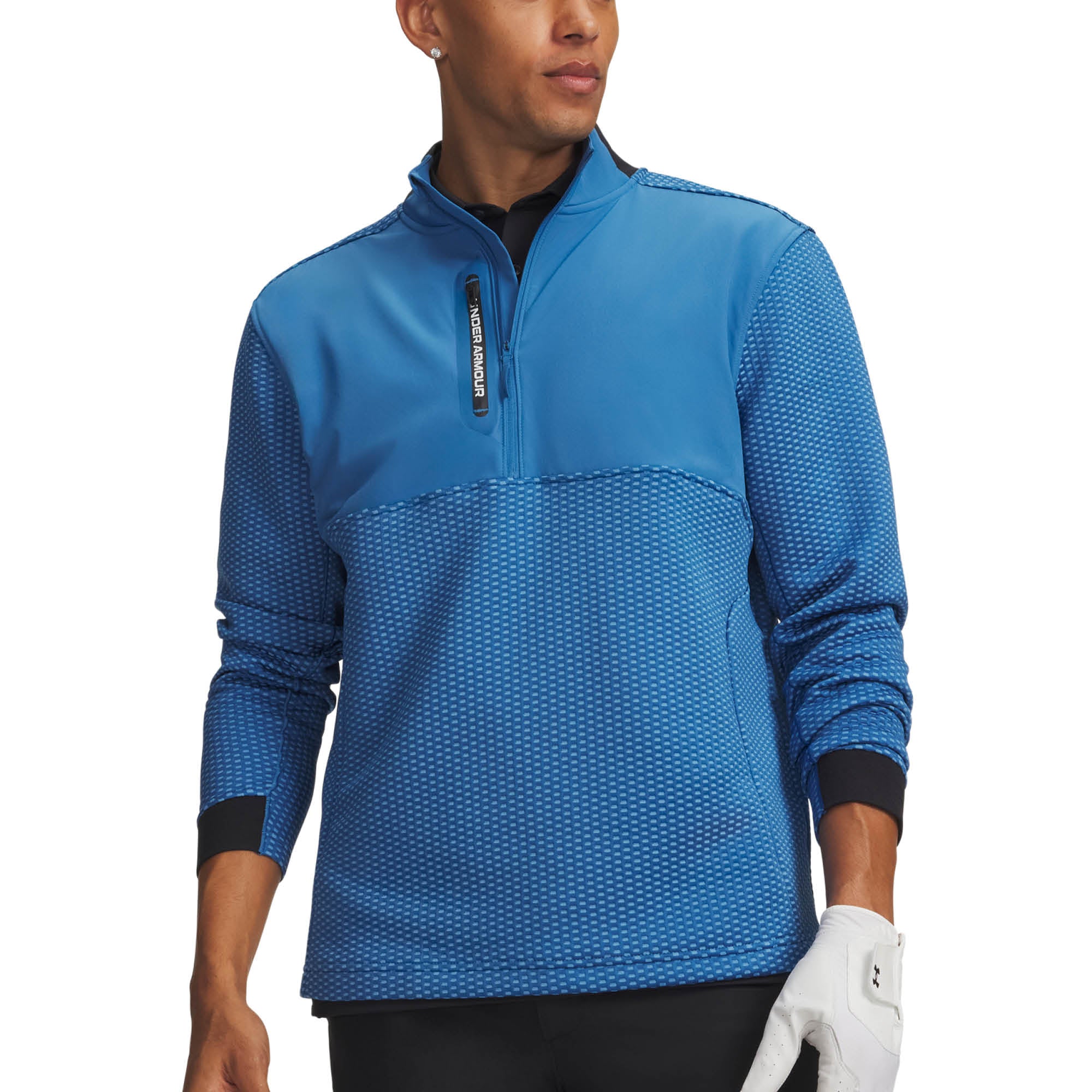 Under Armour Drive Pro Hybrid 1/2 Zip Golf Midlayer AW26 - Aegean Blue & White