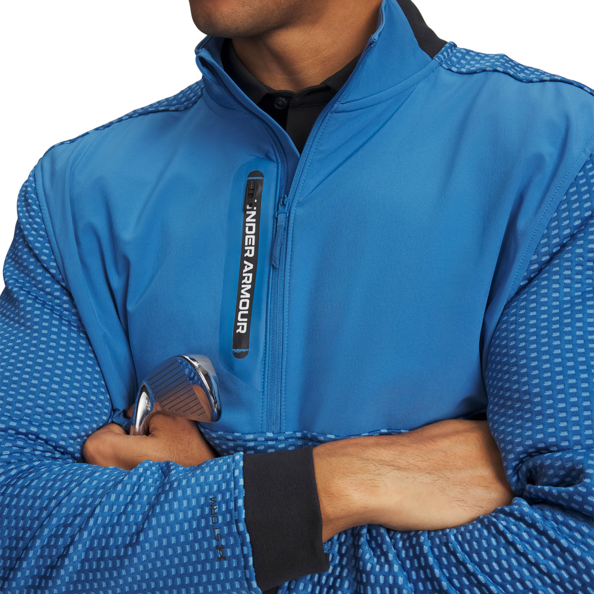 Under Armour Drive Pro Hybrid 1/2 Zip Golf Midlayer AW26 - Aegean Blue & White