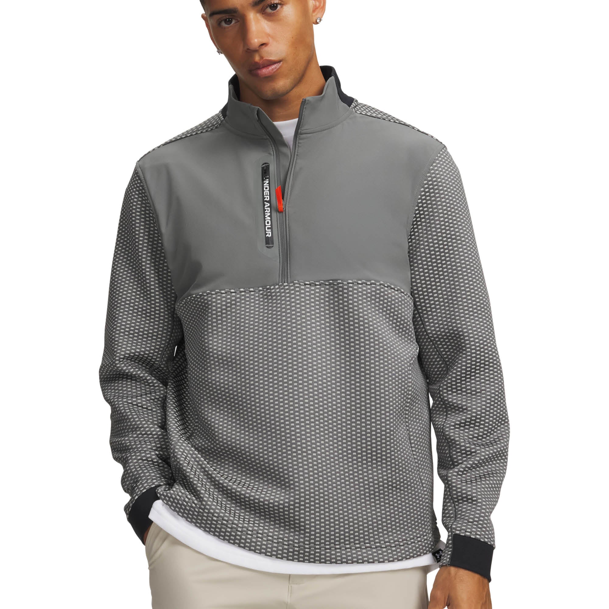 Under Armour Drive Pro Hybrid 1/2 Zip Golf Midlayer AW26 - Clay Green & White