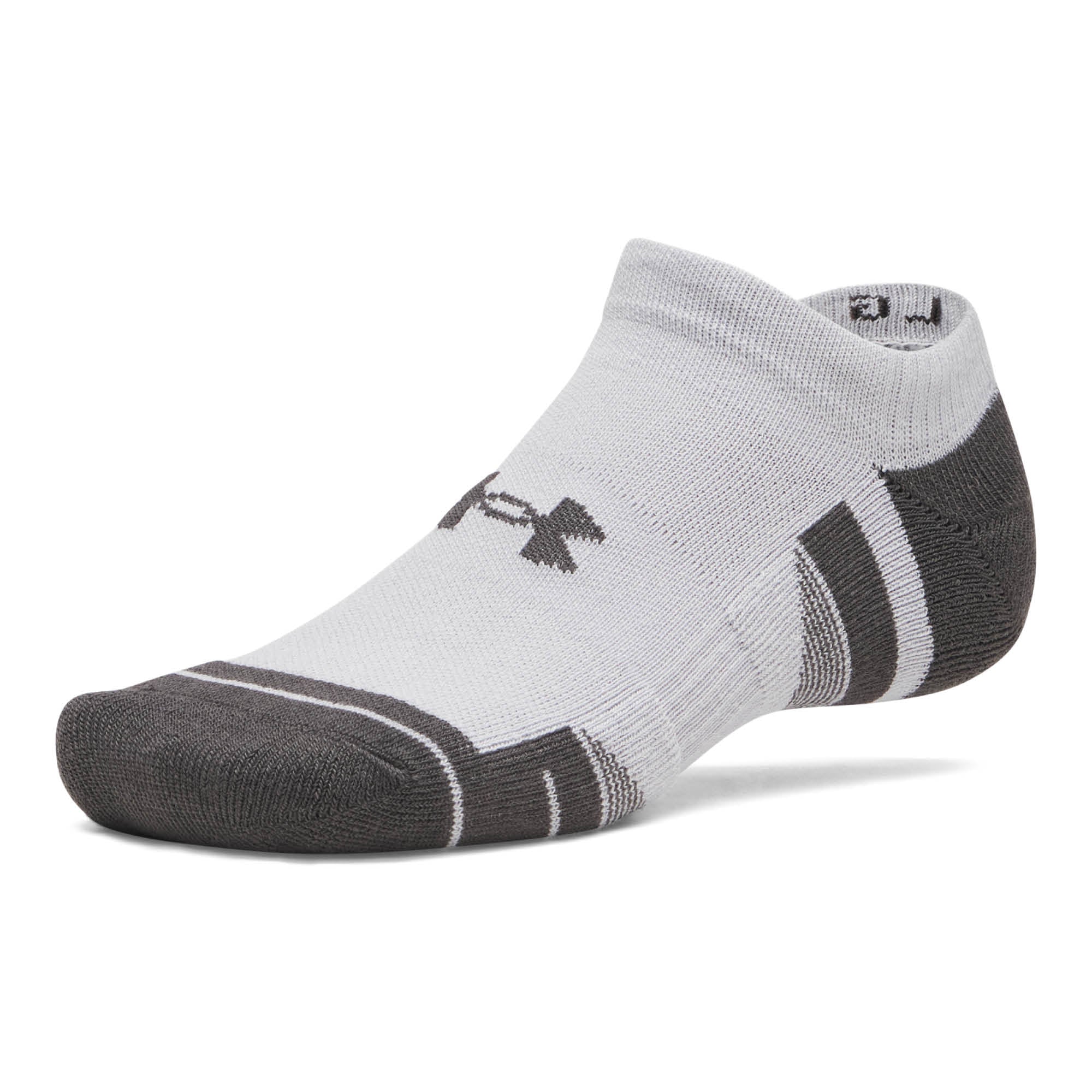 Under Armour Performance Tech No Show Golf Socks 3-Pack AW26 - Black, White & Jet Grey - Size 7.5-12