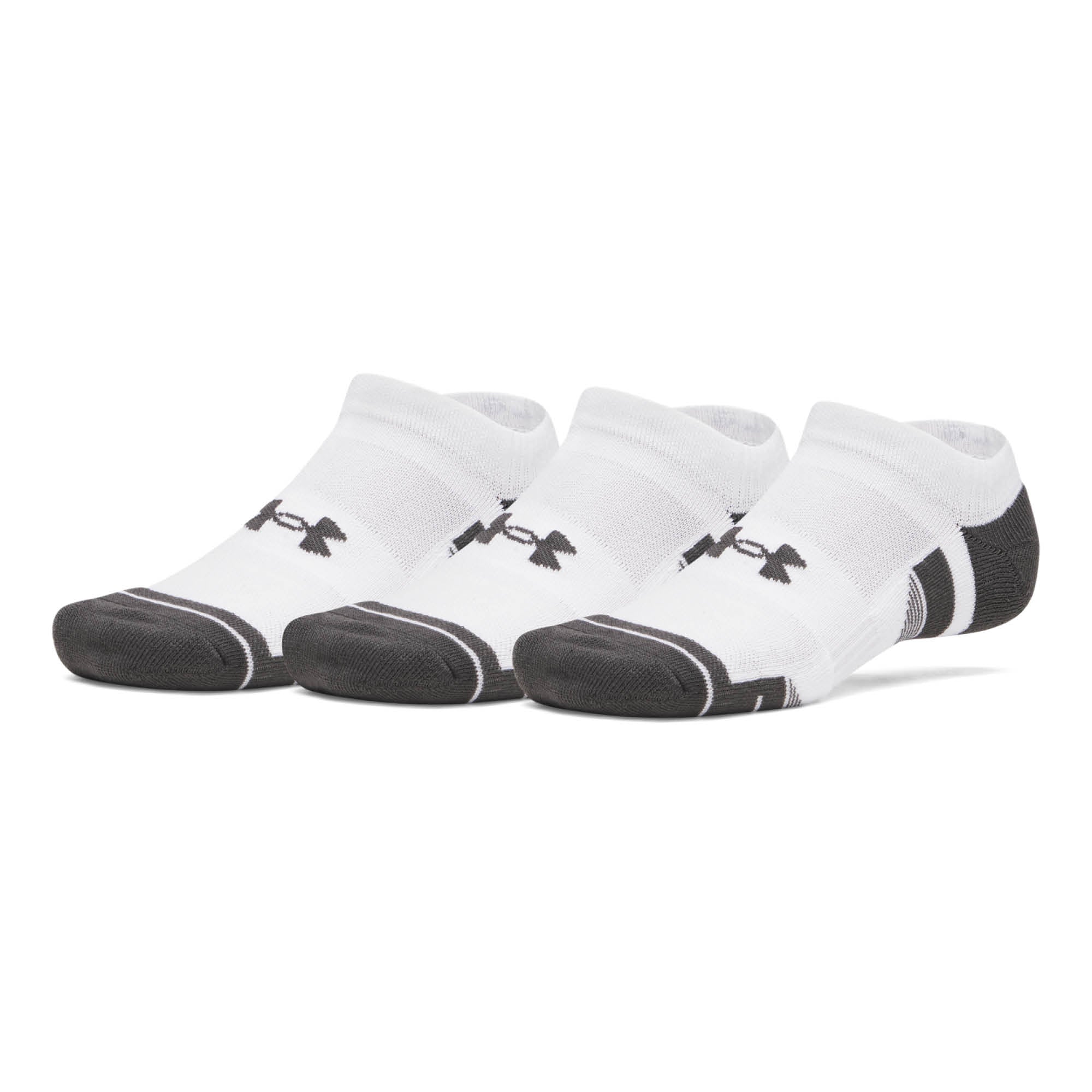 Under Armour Performance Tech No Show Golf Socks 3-Pack AW26 - White & Jet Grey - Size 7.5-12