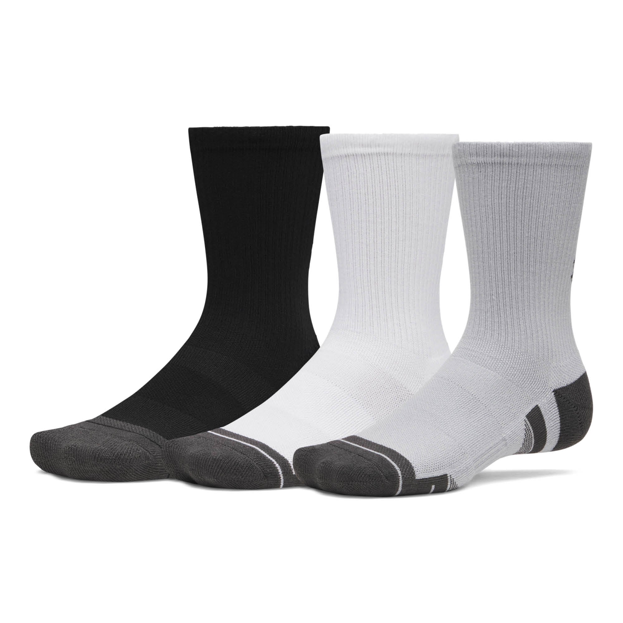 Under Armour Performance Tech Crew Golf Socks 3-Pack AW26 - Black, White & Jet Grey - Size 7.5-12