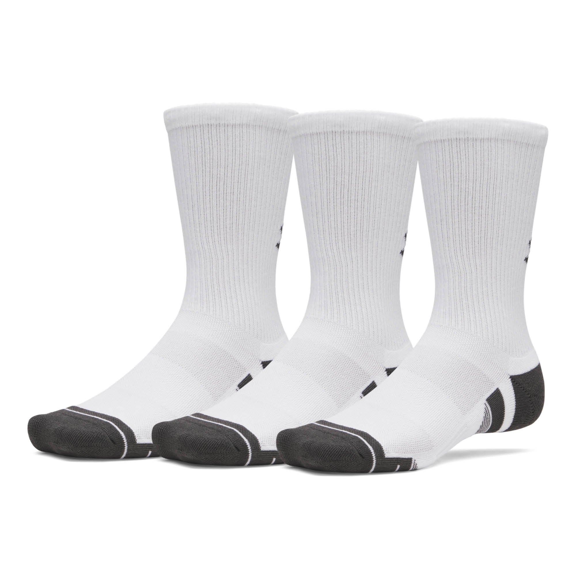 Under Armour Performance Tech Crew Golf Socks 3-Pack AW26 - White & Jet Grey - Size 7.5-12