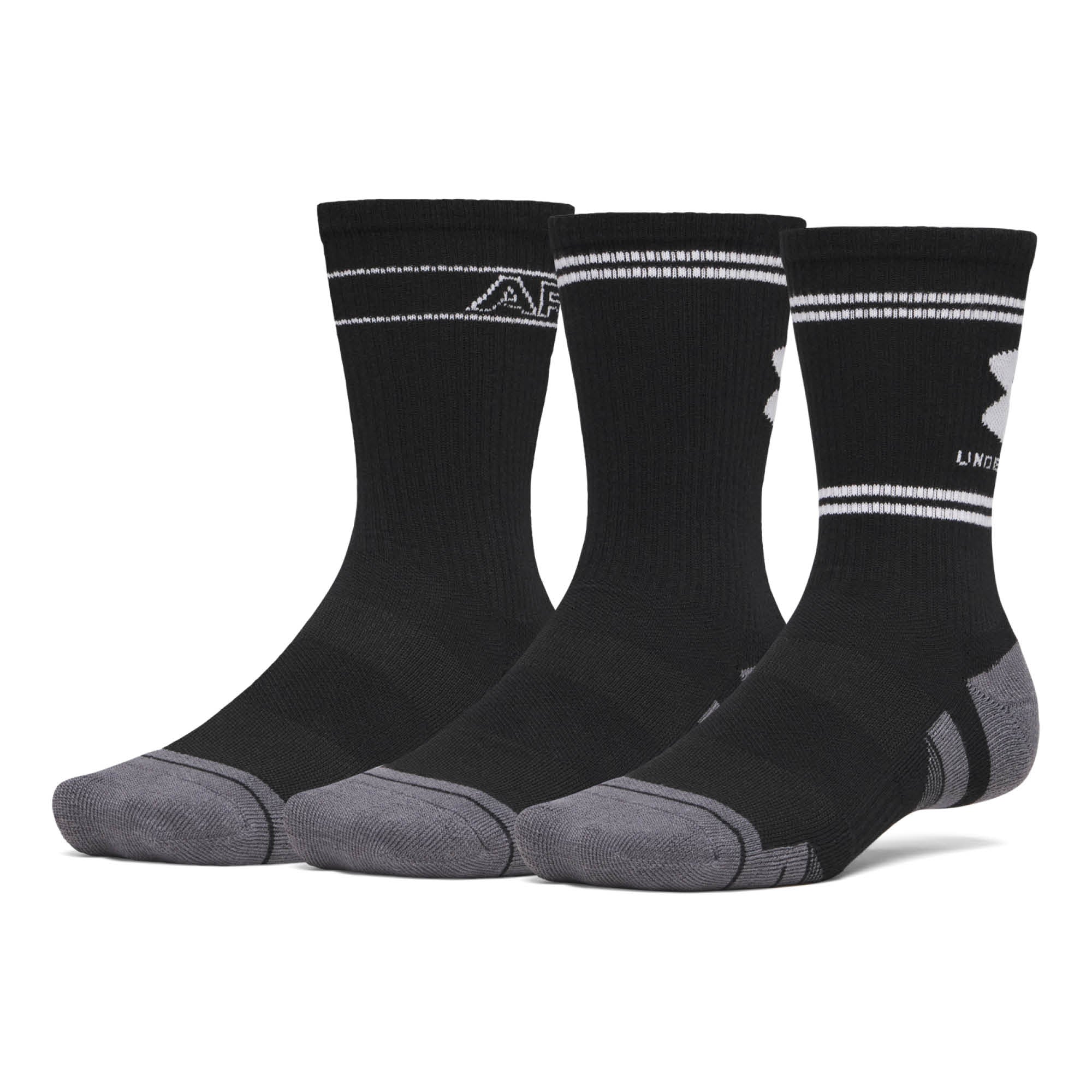 Under Armour Performance Tech Crew Golf Socks 3-Pack AW26 - Ultimate Black & White - Size 7.5-12