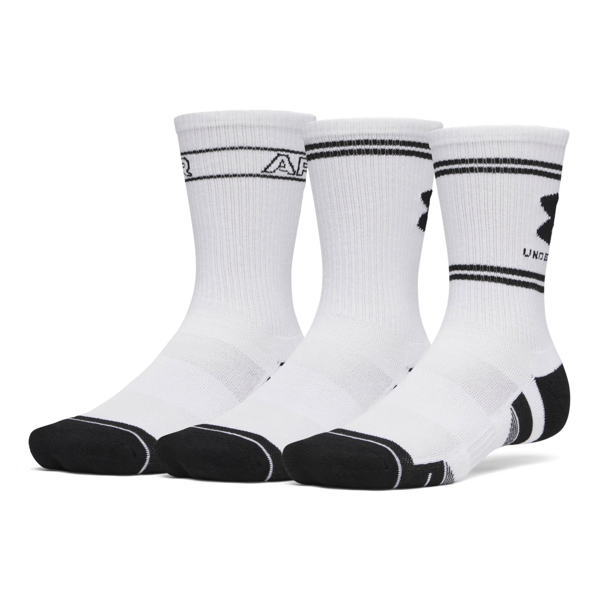 Under Armour Performance Tech Crew Golf Socks 3-Pack AW26 - White & Ultimate Black - Size 7.5-12
