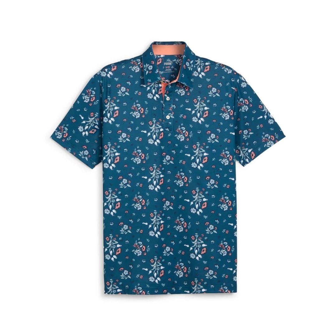 Puma Pique Heirloom Golf Polo Shirt (Ocean Tropic & Melon Punch)