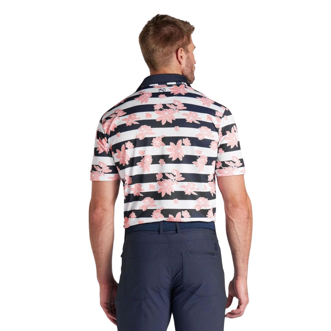 Puma Pique Garden Golf Polo Shirt (Deep Navy & Melon Punch)