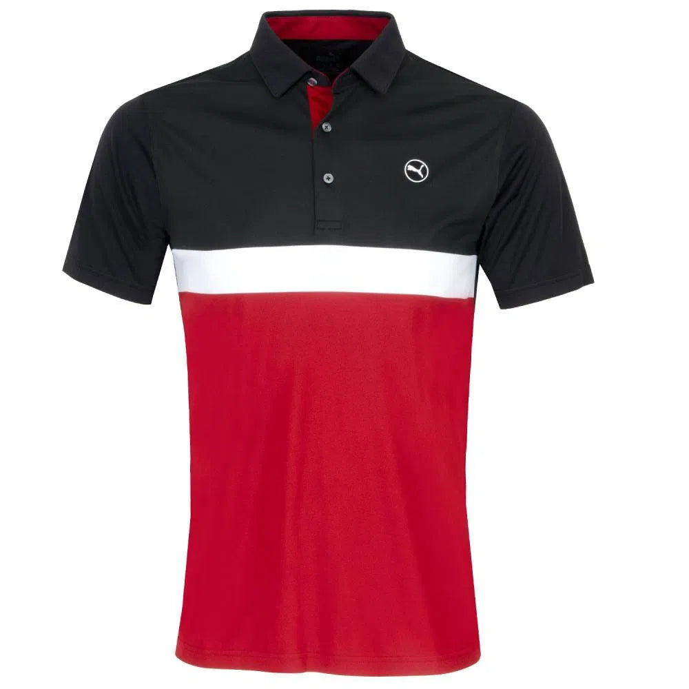 Puma Men's Pure Colourblock Golf Polo (Intense Red & Puma Black)