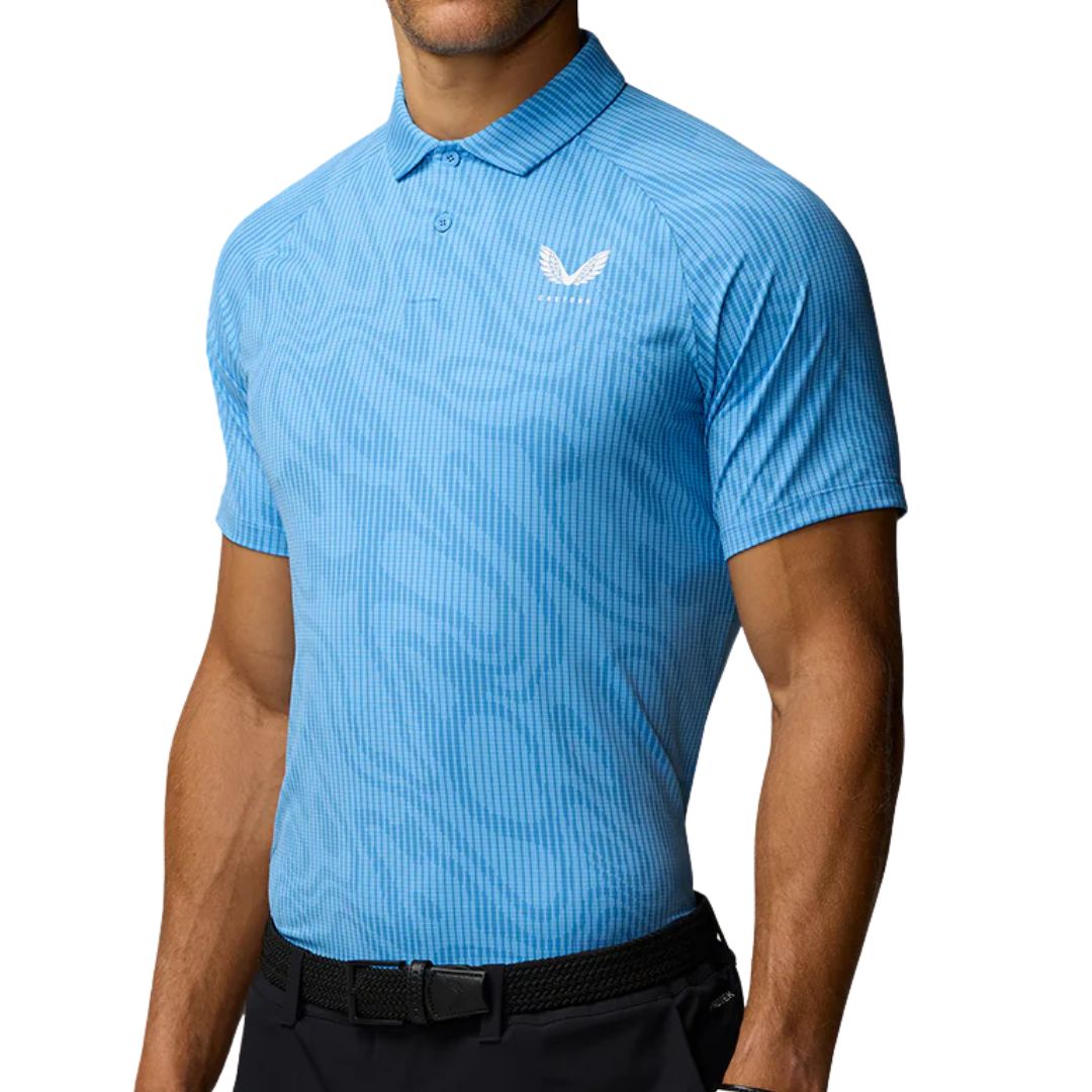 Castore Club Glow Printed Golf Polo Shirt - Cool Blue & White