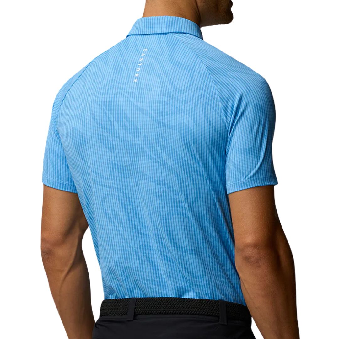 Castore Club Glow Printed Golf Polo Shirt - Cool Blue & White