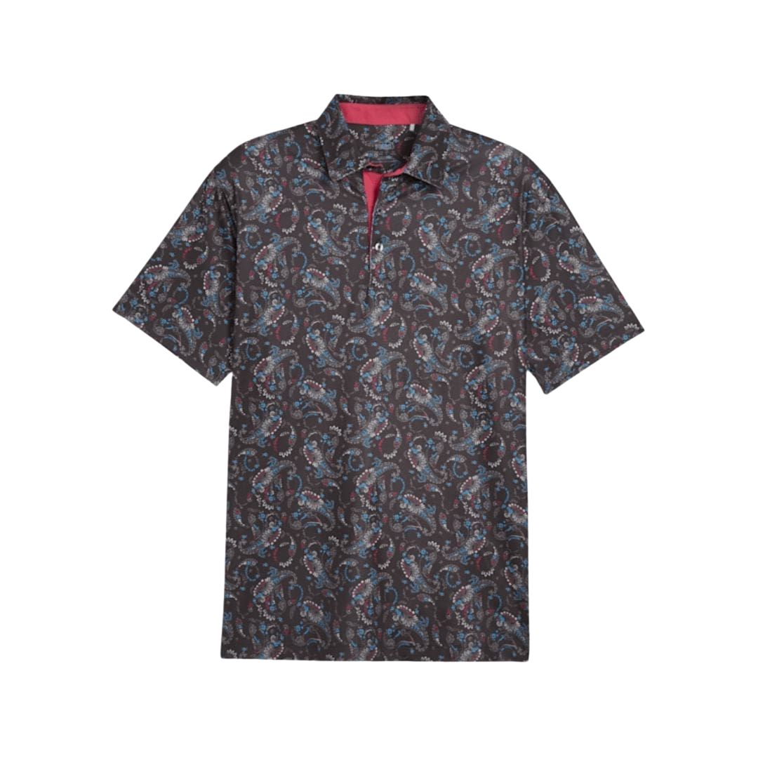 Puma Men's Cloudspun Paisley Polo (Puma Black & Aqua Blue)