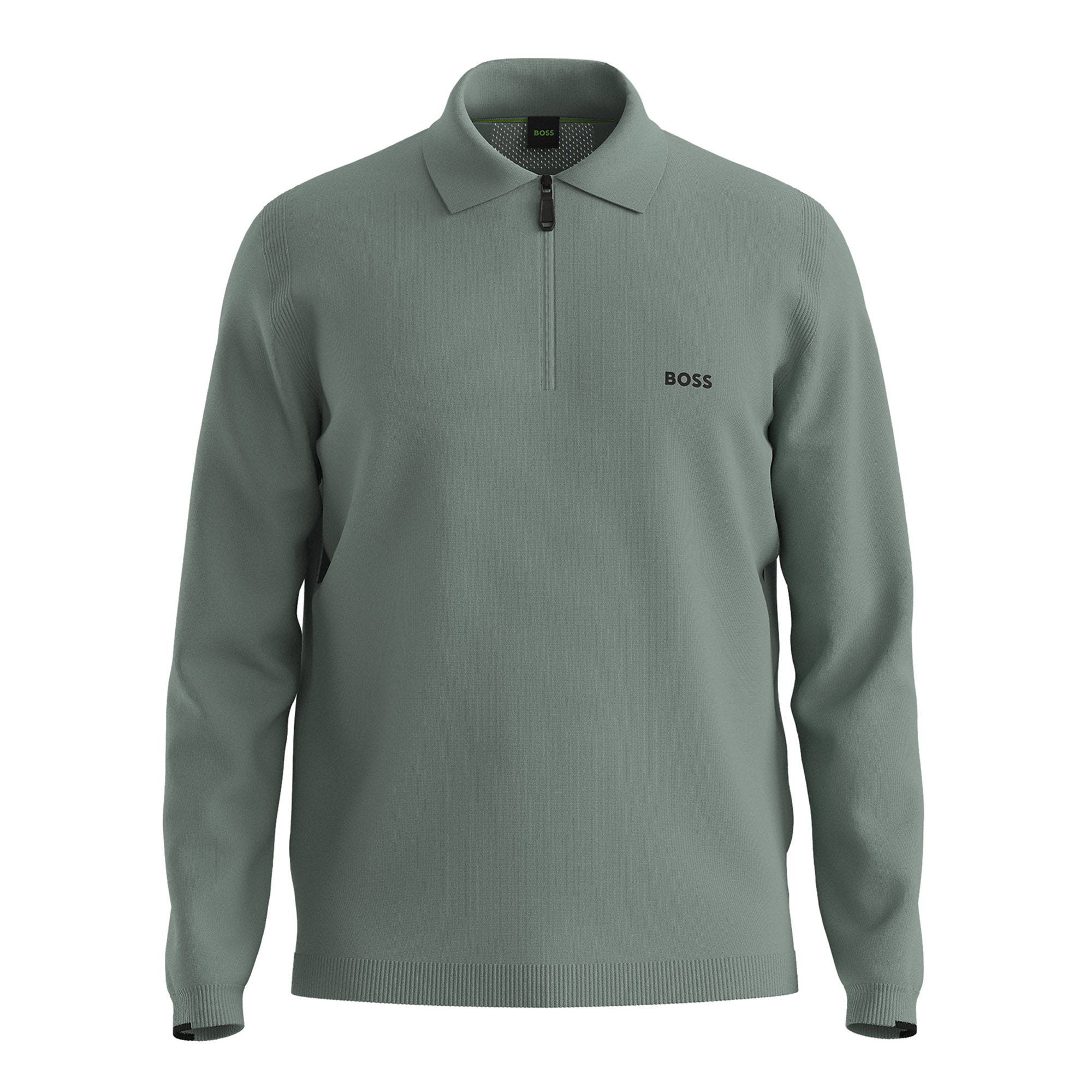BOSS Ever-X Zip Long Sleeve Polo Shirt - Open Green
