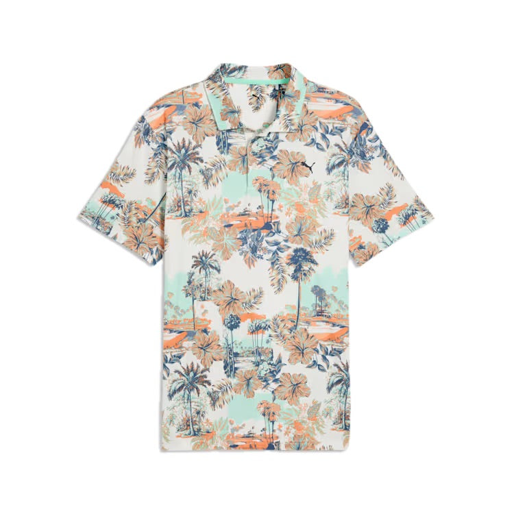 Puma Cloudspun Palm Golf Polo Shirt - White, Mint & Melon