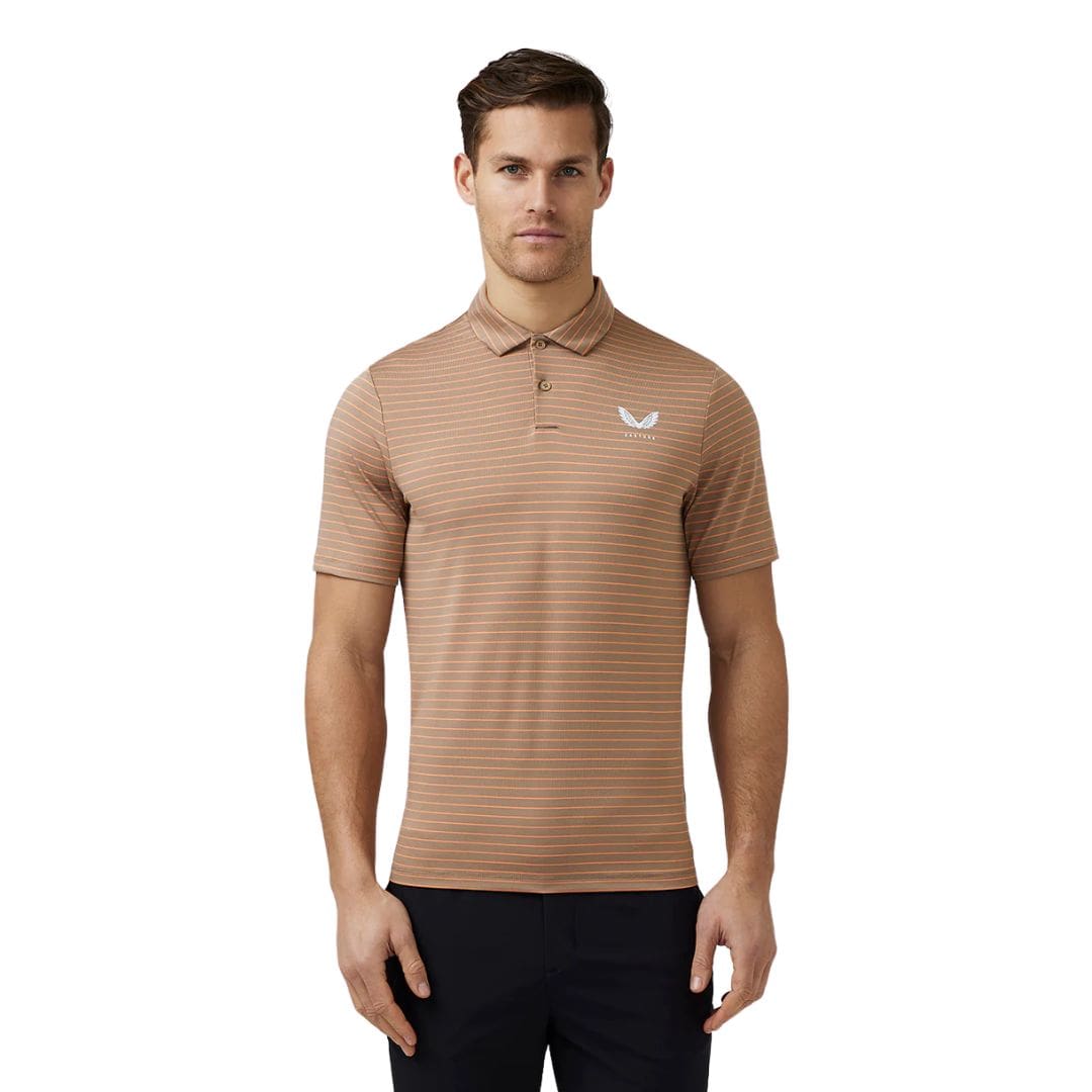 Castore Yarn Dye Stripe Golf Polo Shirt (Clay)