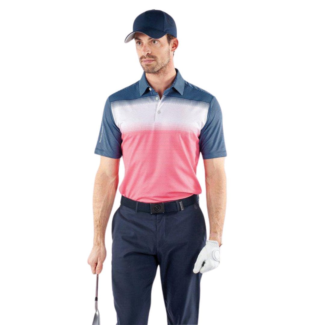 Galvin Green Micra Golf Polo Shirt (Camelia Rose, White & Navy)