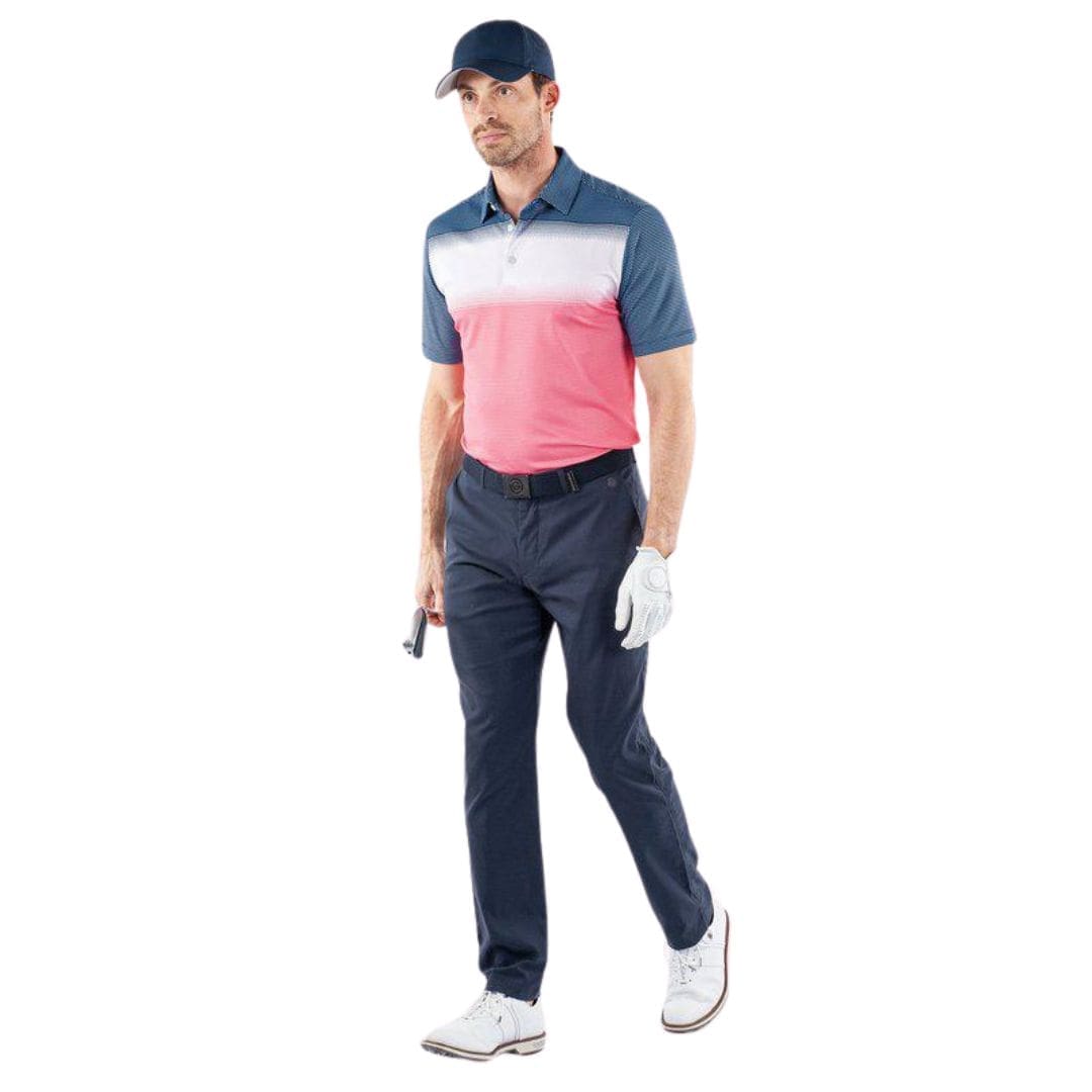 Galvin Green Micra Golf Polo Shirt (Camelia Rose, White & Navy)