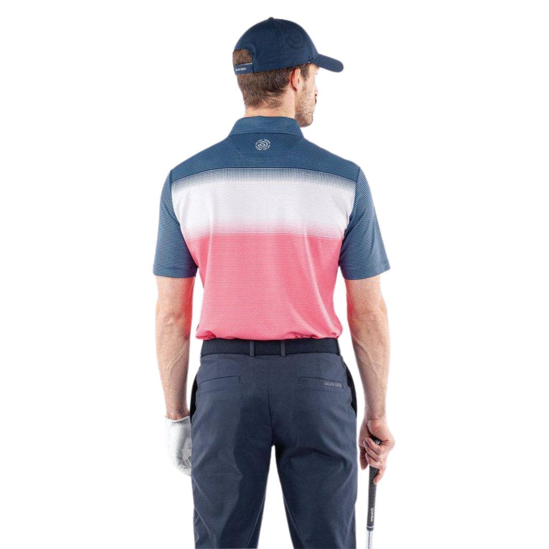 Galvin Green Micra Golf Polo Shirt (Camelia Rose, White & Navy)