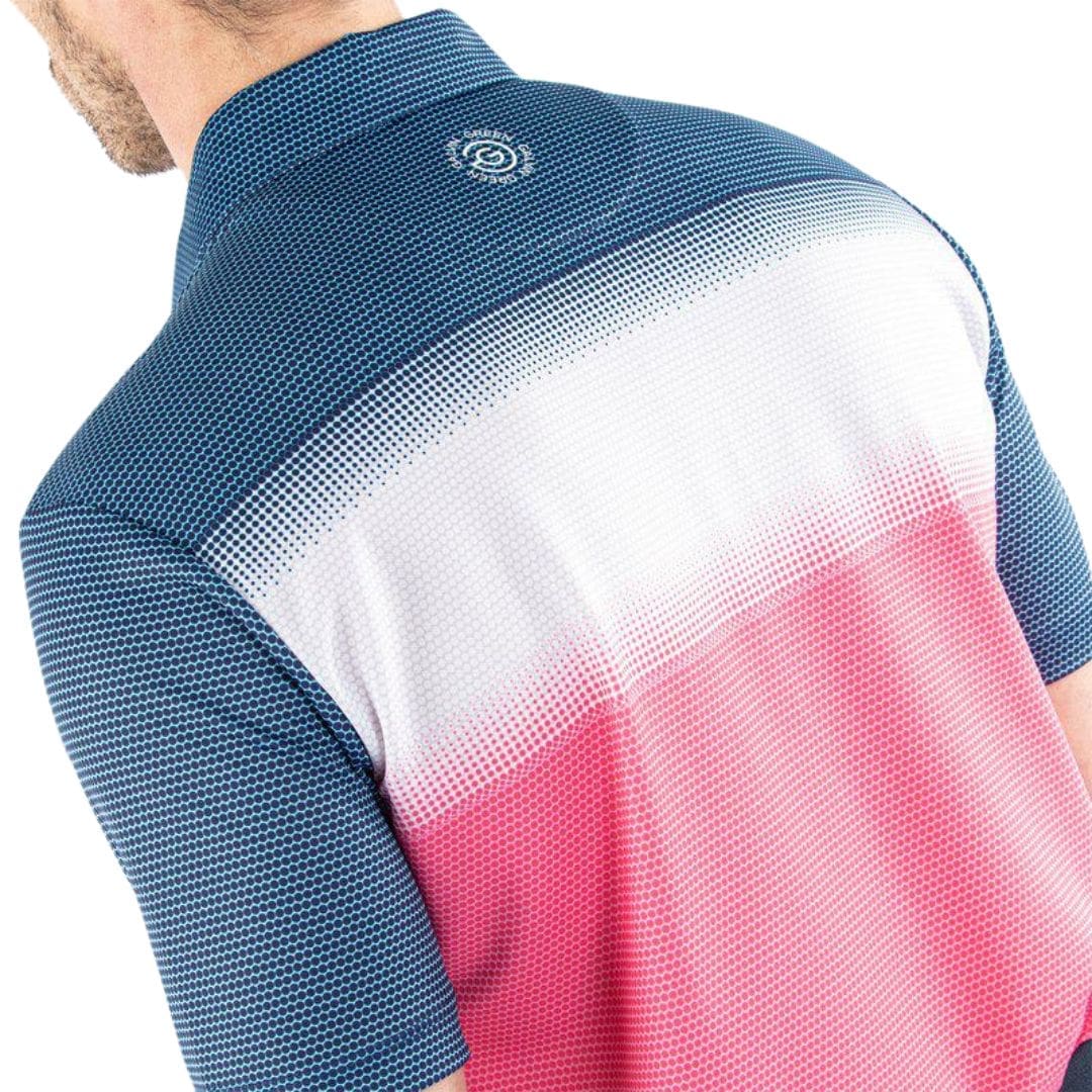 Galvin Green Micra Golf Polo Shirt (Camelia Rose, White & Navy)